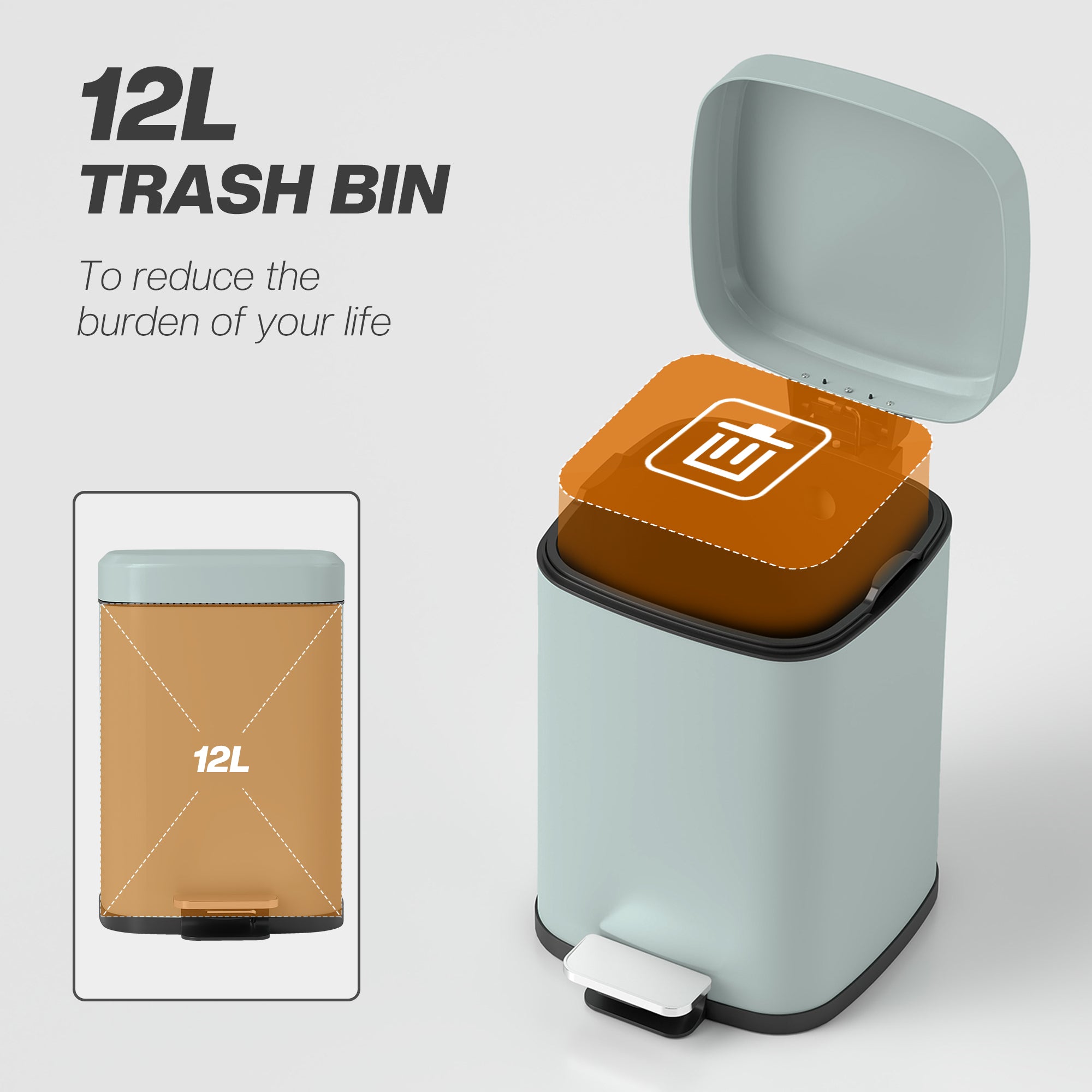 HOMCOM 12L Modern Boxy Metal Home Kitchen Bin - Light Green
