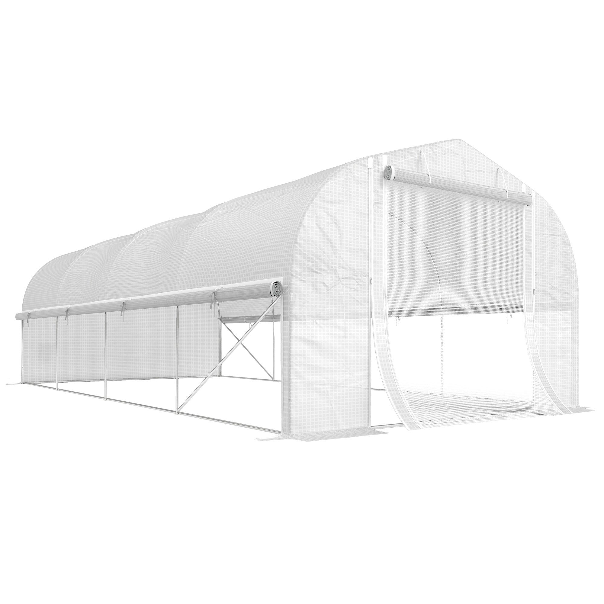 Outsunny 6 x 3 x 2m Walk-in Polytunnel Greenhouse, Zipped Roll Up Sidewalls, Mesh Door, 8 Mesh Windows, Tunnel Warm House Tent with PE Cover, Complimentary Plant Labels and Gloves, White