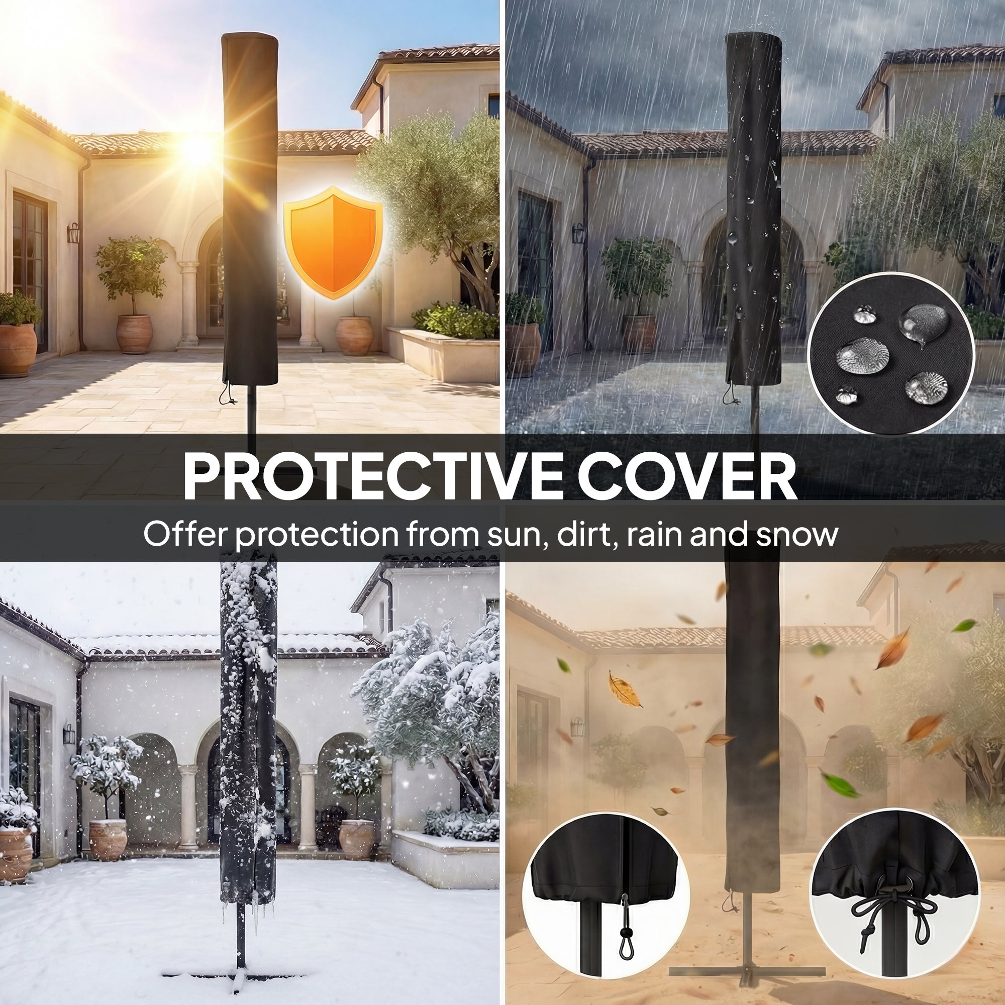 Outsunny 2.6 m Garden Parasol Umbrella with LED Solar Light, Parasol Cover, Outdoor Market Patio Umbrella, Cream White
