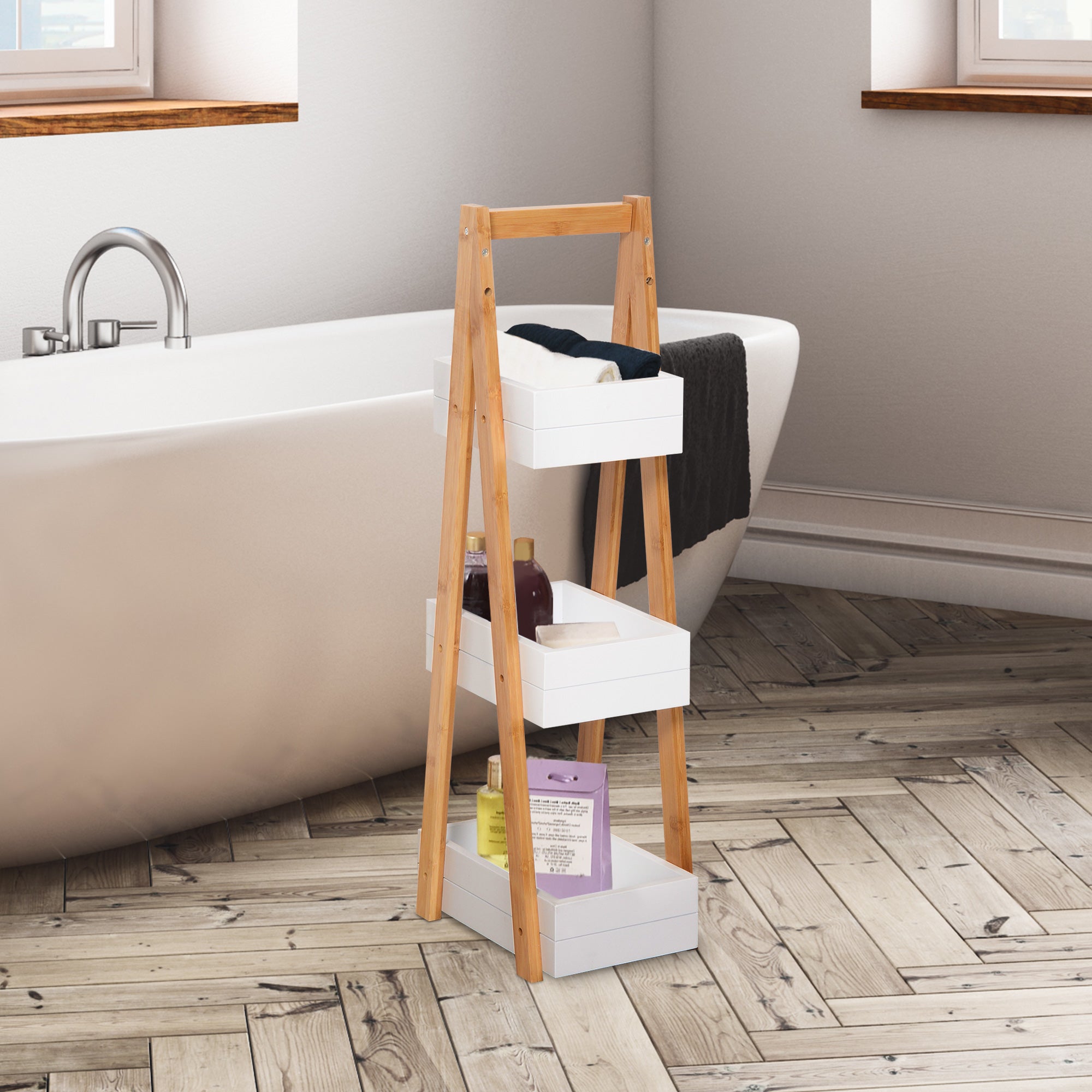 HOMCOM 3 Tier Bathroom Shower Caddy Freestanding Rack Storage Unit Shelf Organiser - North Peak Garden Furniture