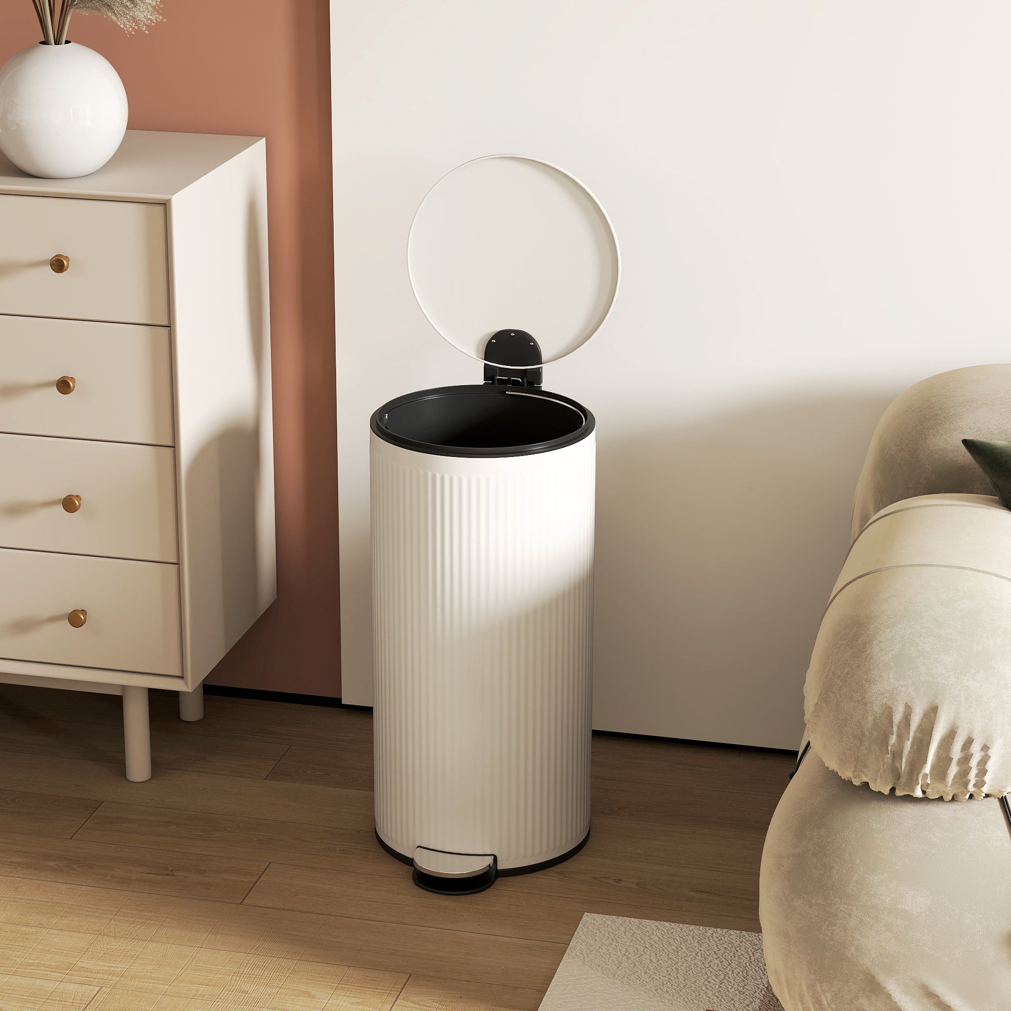 HOMCOM Kitchen Bin, 30 Litre Pedal Rubbish Bin with Removable Bucket, Cream