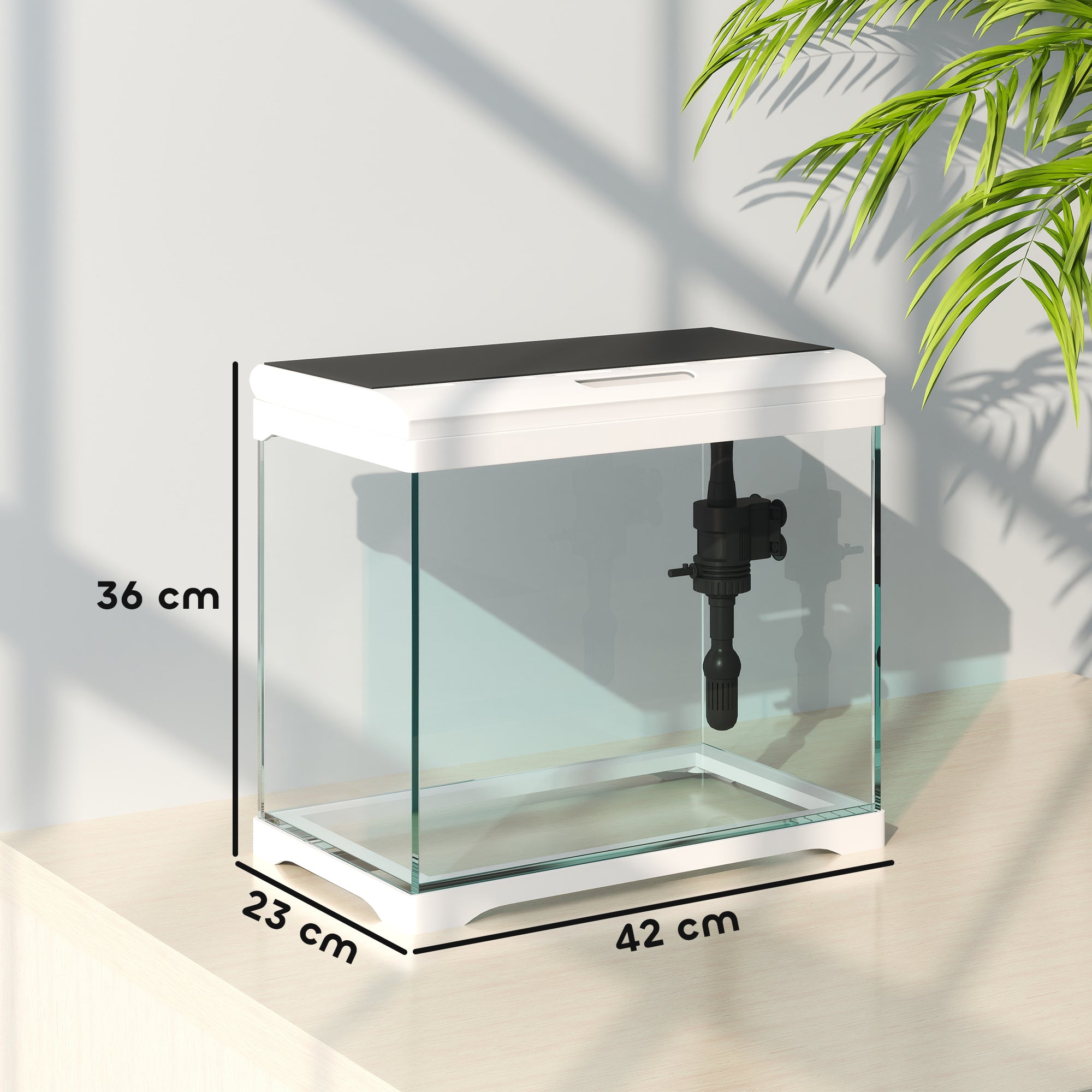 PawHut 27L Glass Fish Tank with Filter System, LED Light, Water Pump, for Betta, Goldfish, Shrimps, White - North Peak Garden Furniture