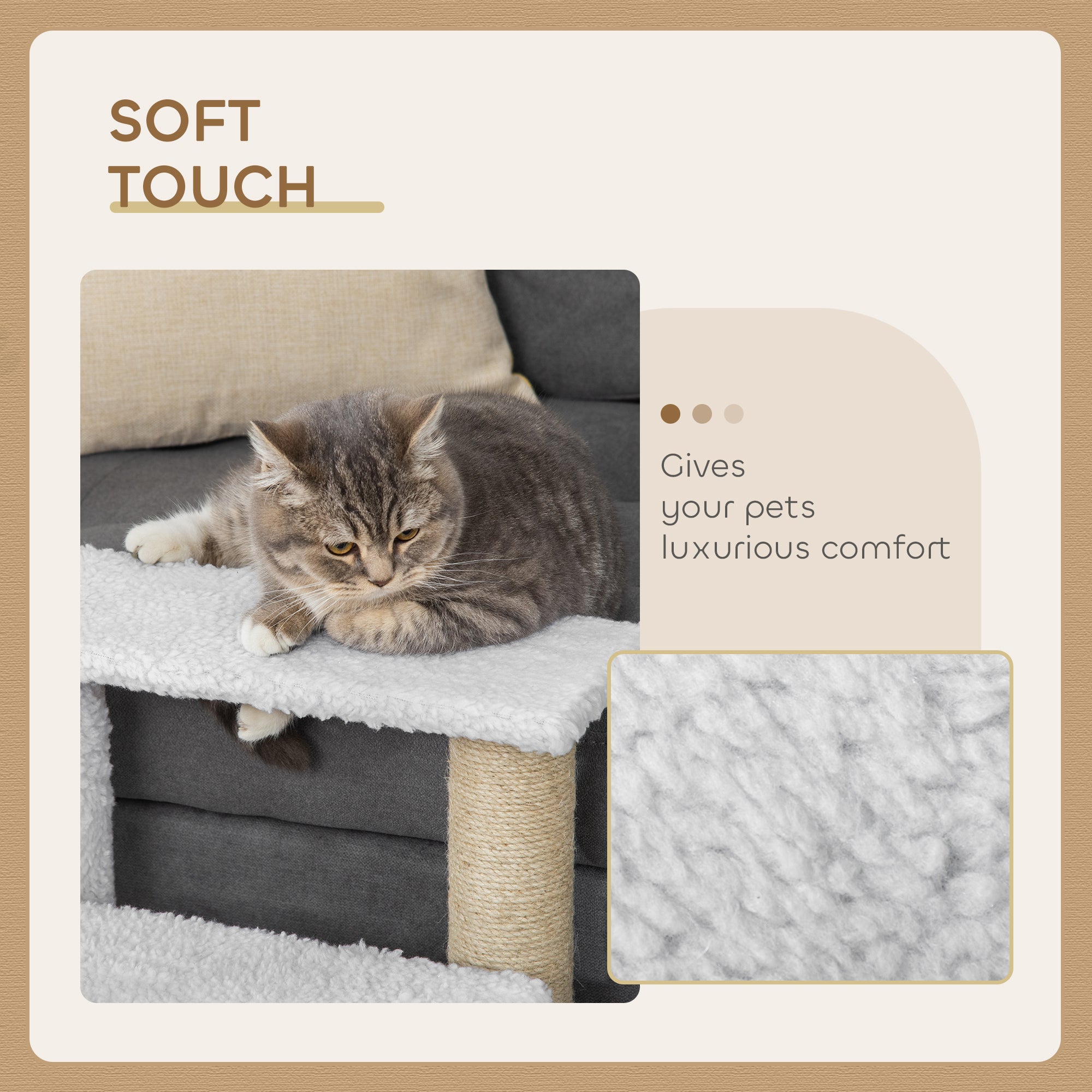 PawHut Pet Stair with 3-step Climb Ladder, Scratching Posts, Platforms, Toy Ball, for Indoor Elderly Cats Kittens, White - North Peak Garden Furniture