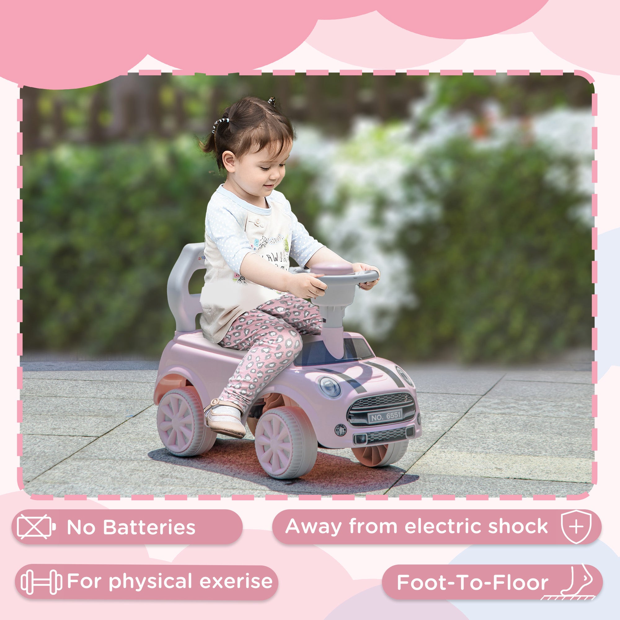 AIYAPLAY Foot To Floor Ride On Car Sliding Car w/ Air Horn, Anti-Over-Backwards, 18 to 36 Months - Pink - North Peak Garden Furniture