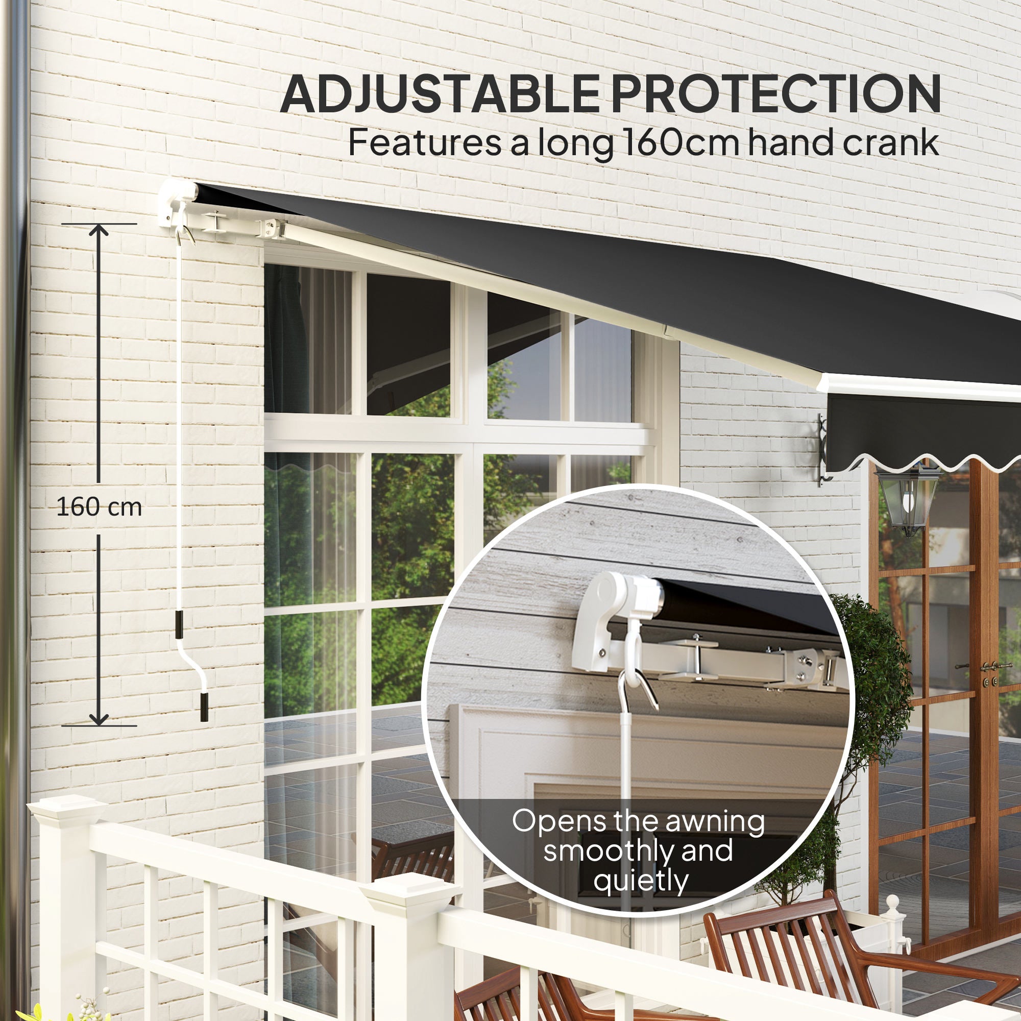 Outsunny 3 x 2.5m Garden Patio Manual Awning, Retractable Canopy Sun Shade Shelter with Fittings and Crank Handle, Black - North Peak Garden Furniture