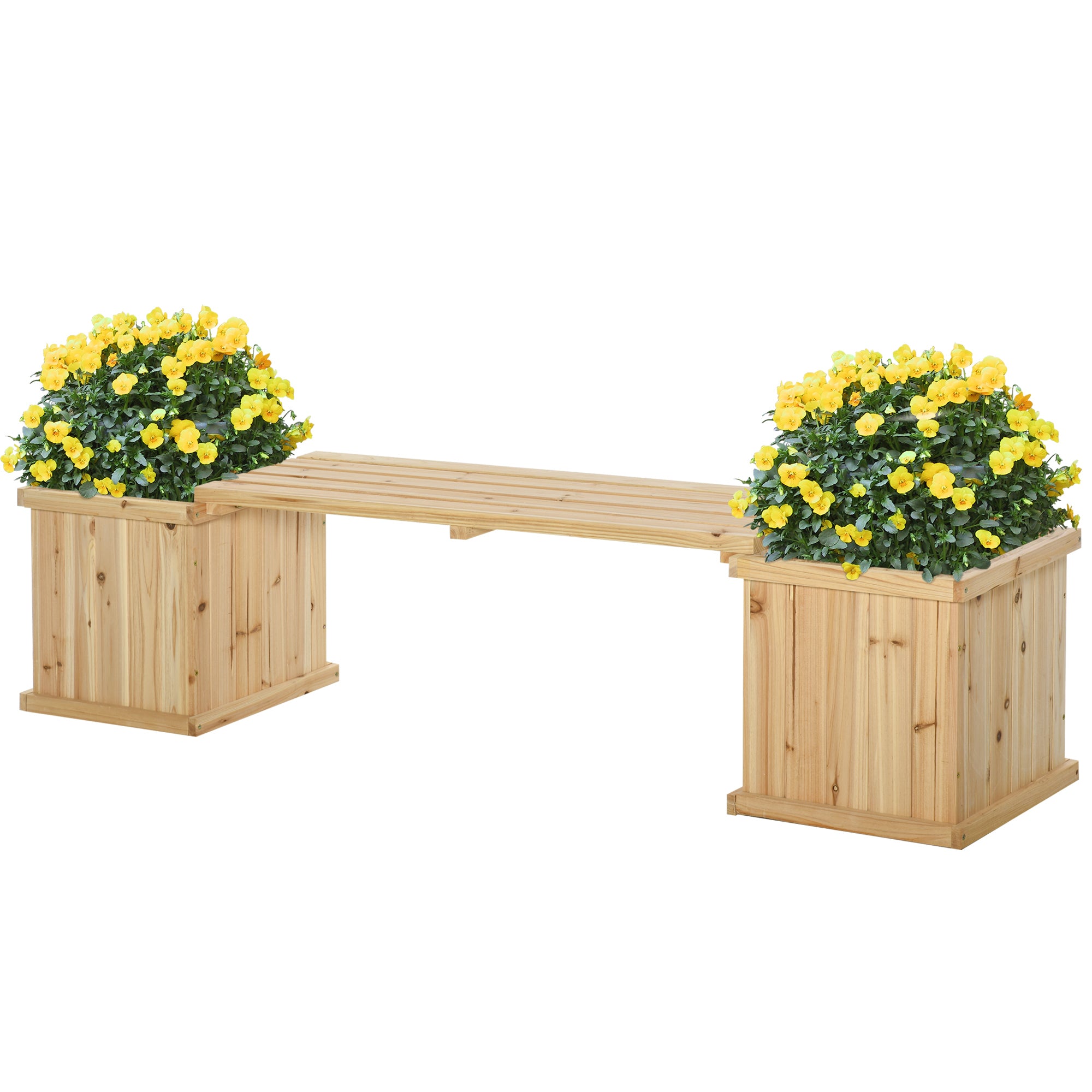 Outsunny 37L Wooden Garden Planter & Bench Combination Garden Raised Bed Patio Park Natural 176 x 38 x 40 cm - North Peak Garden Furniture