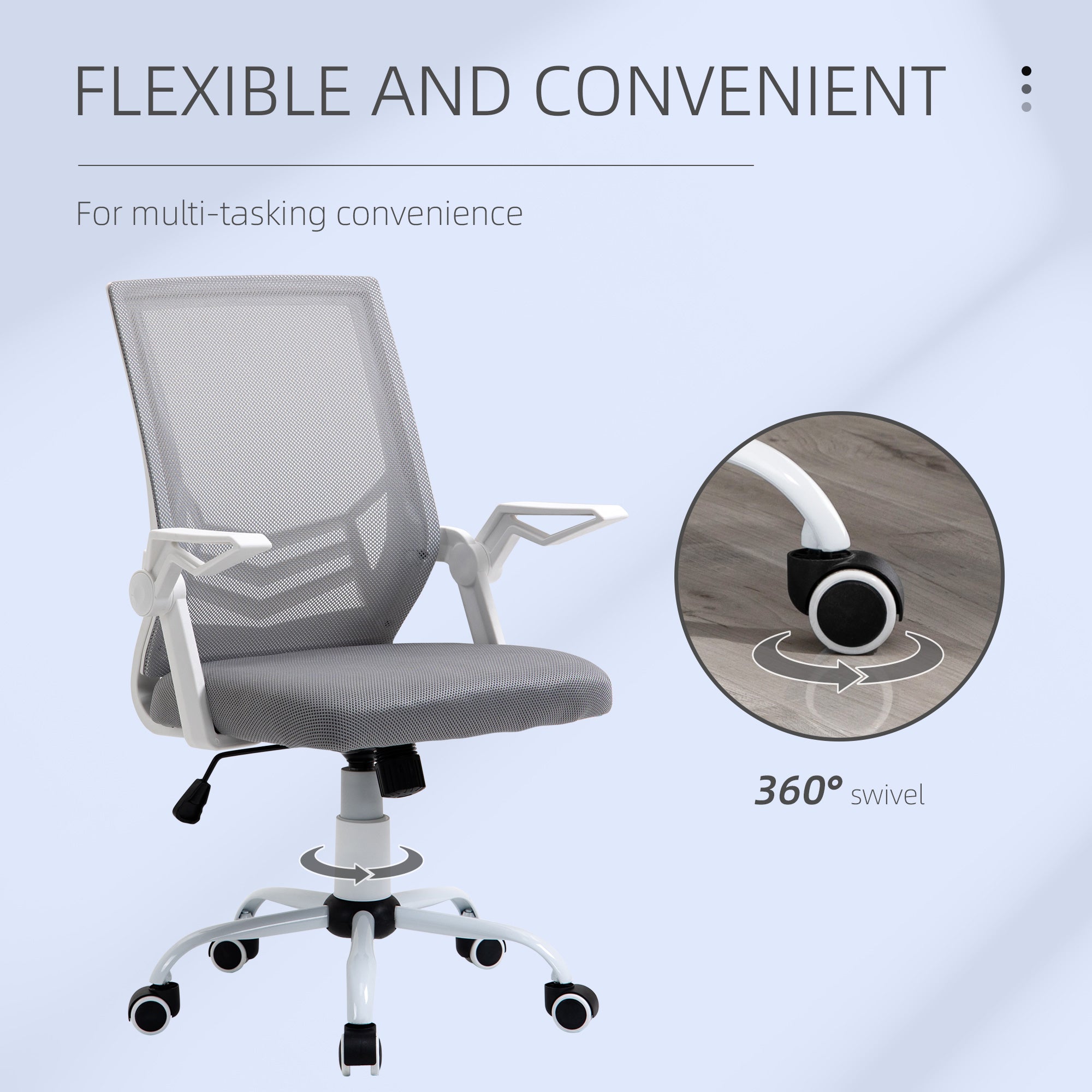 Vinsetto Office Chair, Ergonomic Desk Chair, Executive Computer Chair with 90° Flip-up Armrest and Lumbar Support, Adjustable Height for Home/Office, Grey - North Peak Garden Furniture