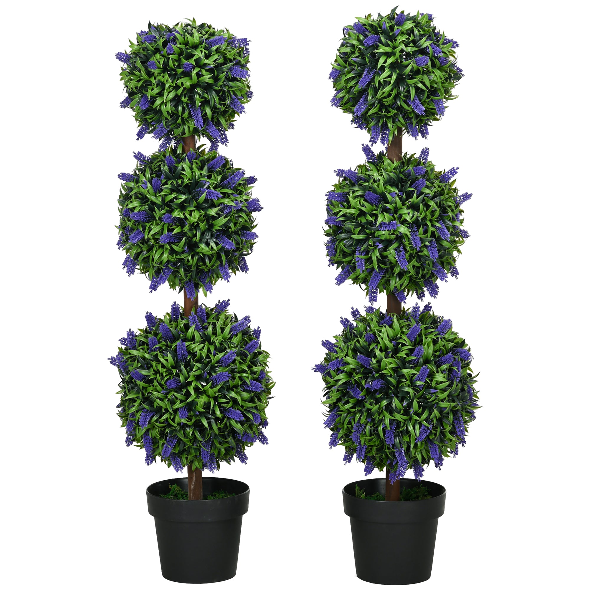 HOMCOM Set of 2 Artificial Plants, Lavender Flowers Ball Trees with Pot, for Home Indoor Outdoor Decor, 110cm - North Peak Garden Furniture