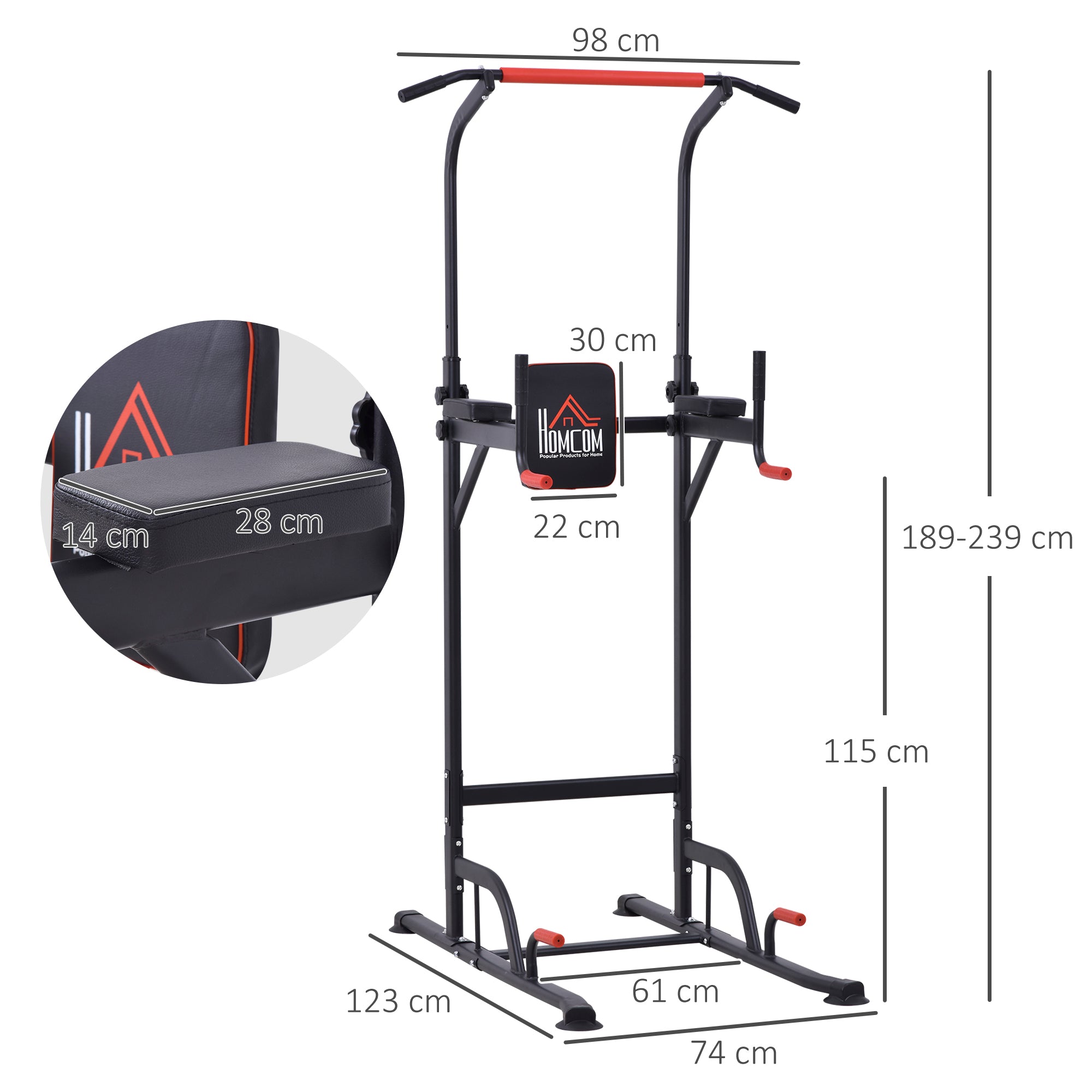 HOMCOM Power Tower Station with Dip Stand, Pull Up Bar Home Office Gym Training Workout Equipment