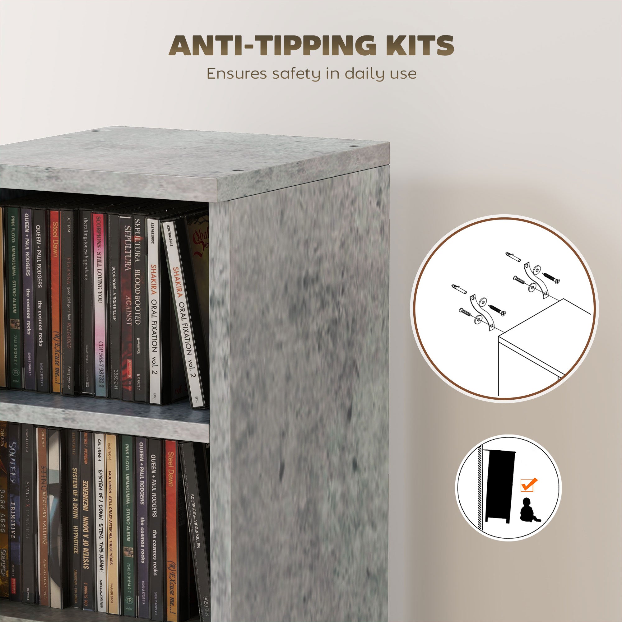 HOMCOM Set of Two 102 CD Storage Units - Cement Grey