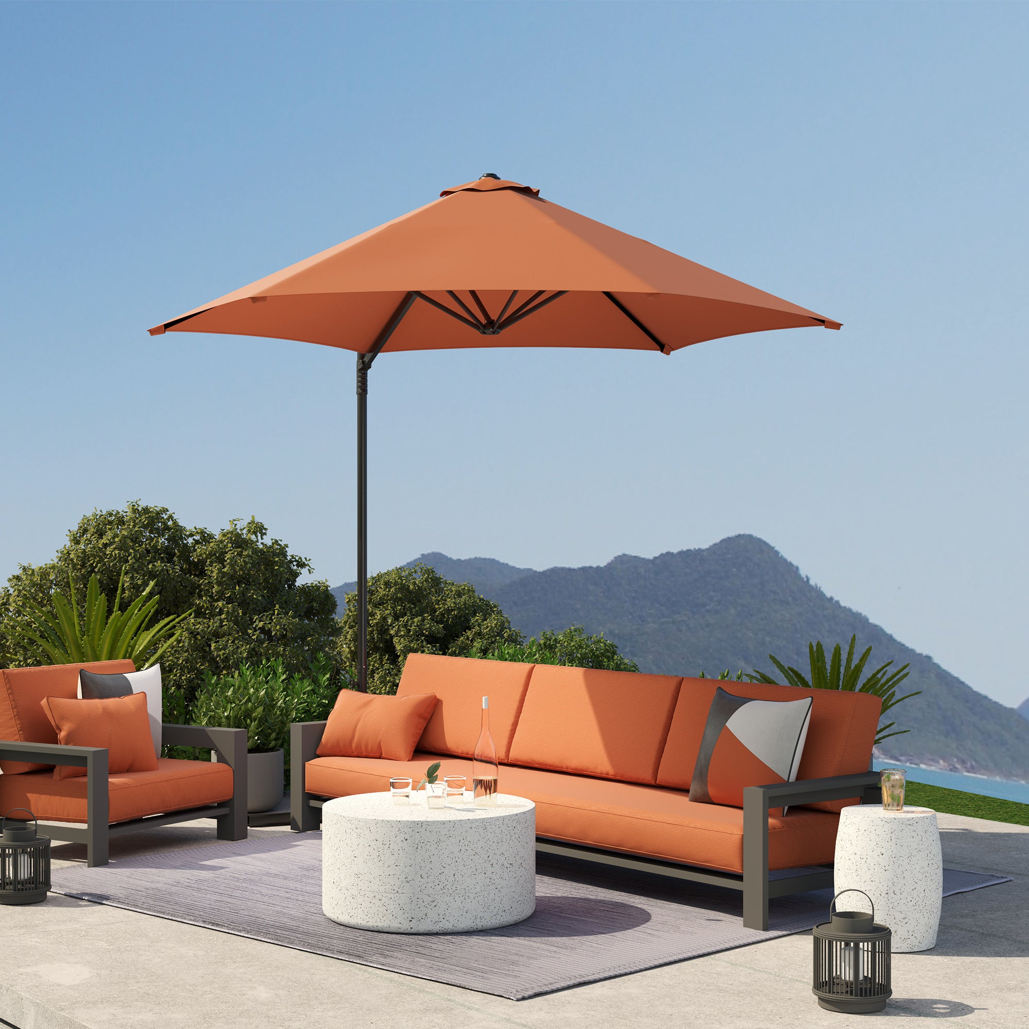 Outsunny 2.5M Garden Cantilever Parasol, Offset Roma Patio Umbrella Hanging Sun Shade Canopy Shelter with 360° Rotation and Cross Base, Orange - North Peak Garden Furniture