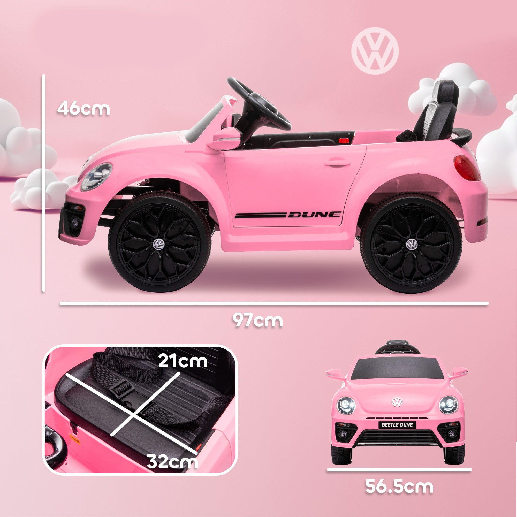AIYAPLAY Volkswagen Beetle Licensed 12V Ride on Car w/ Remote Control, Suspension Wheels, Soft Start, Lights, Music, Pink - North Peak Garden Furniture