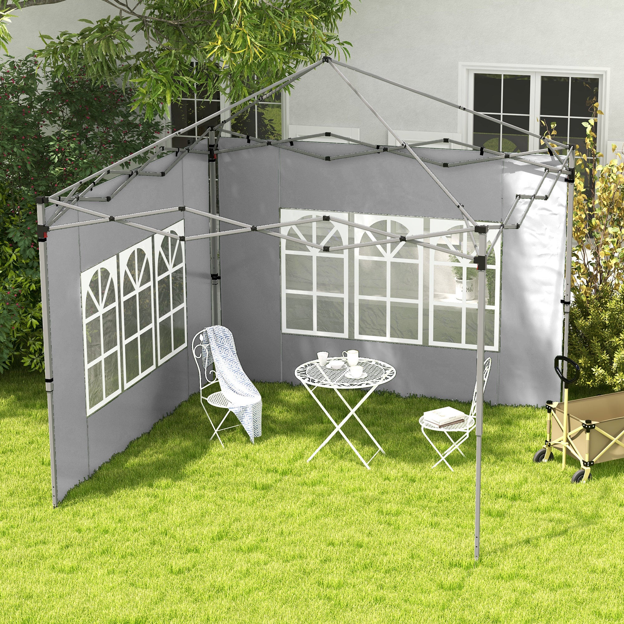 Outsunny Gazebo Side Panels, Sides Replacement with Window for 3x3(m) or 3x4m Pop Up Gazebo, 2 Pack, Grey - North Peak Garden Furniture