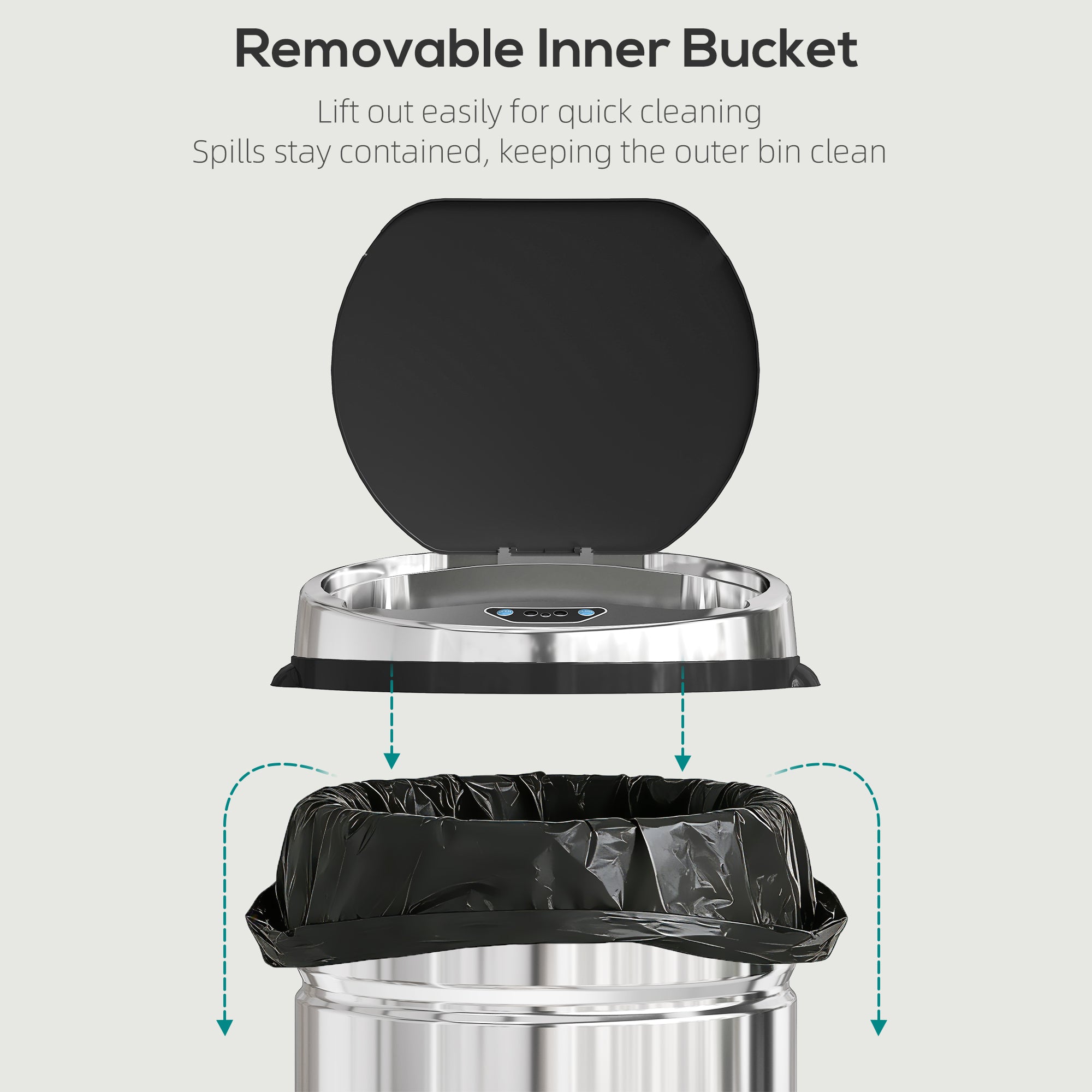 HOMCOM 42L Stainless Steel Sensor Bin - Silver Tone