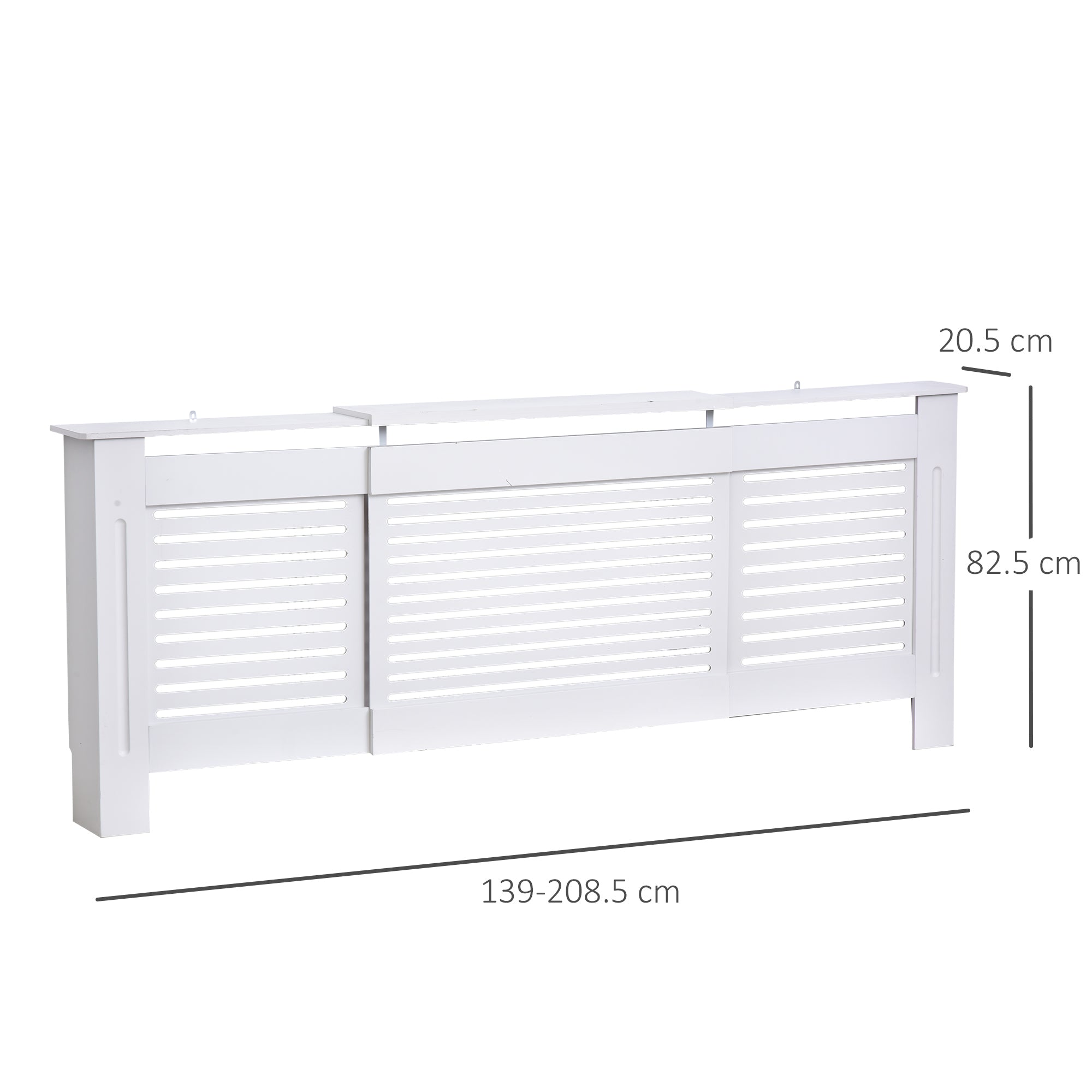 HOMCOM MDF Extendable Radiator Cover Cabinet Shelving Home Office Slatted Design White 139-208.5L x 20.5W x 82.5H cm