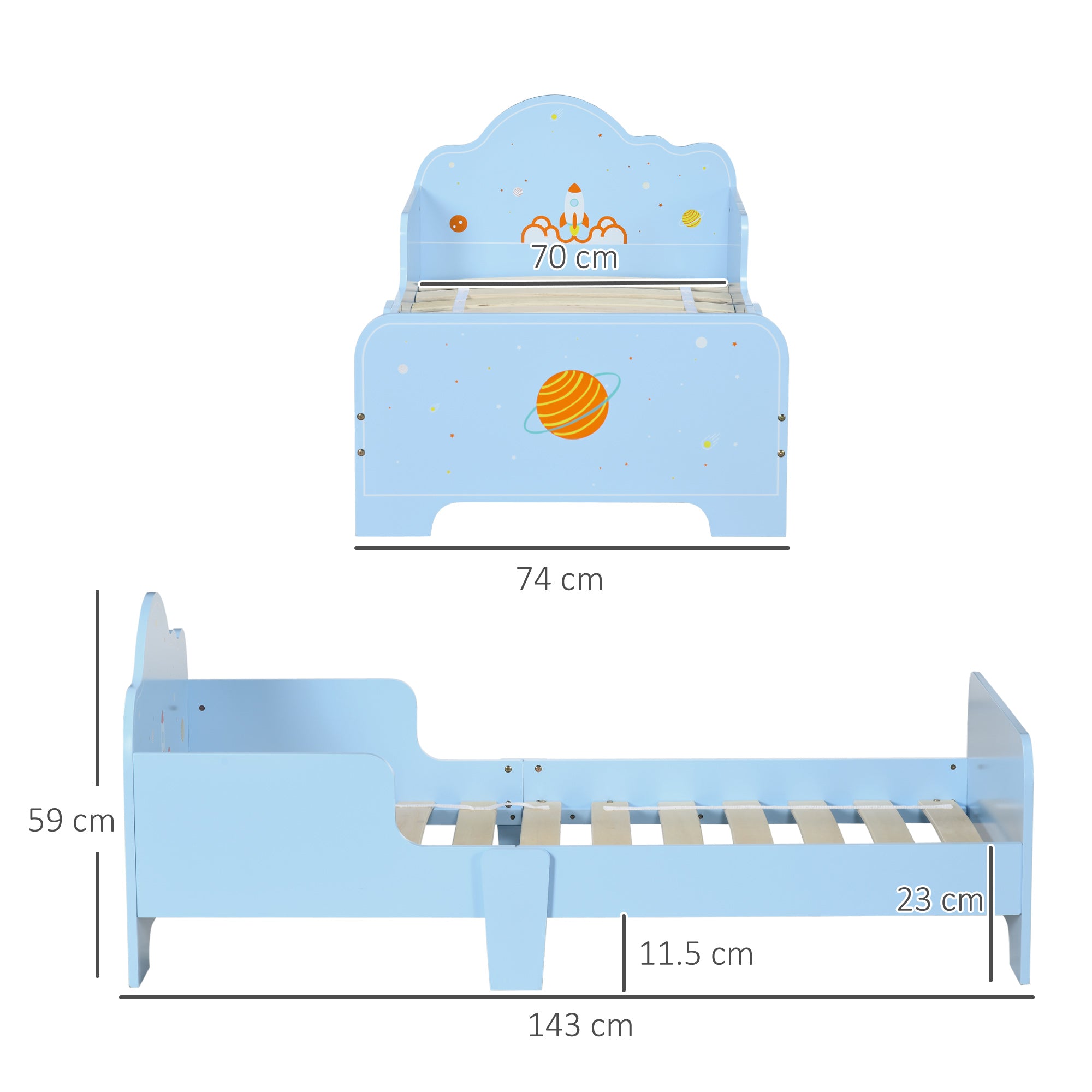 ZONEKIZ Space Themed Toddler Bed, Kids Bedroom Furniture, with Safety Rails - Blue - North Peak Garden Furniture