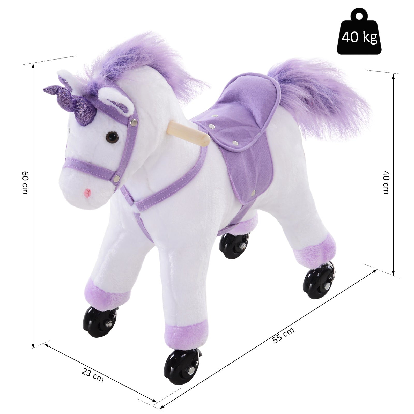 HOMCOM Kids Rocking Horse Plush Ride on Walking Unicorn Horse w/Realistic Sound  Ride On Rocker with Handlebar for Age 3+ Purple