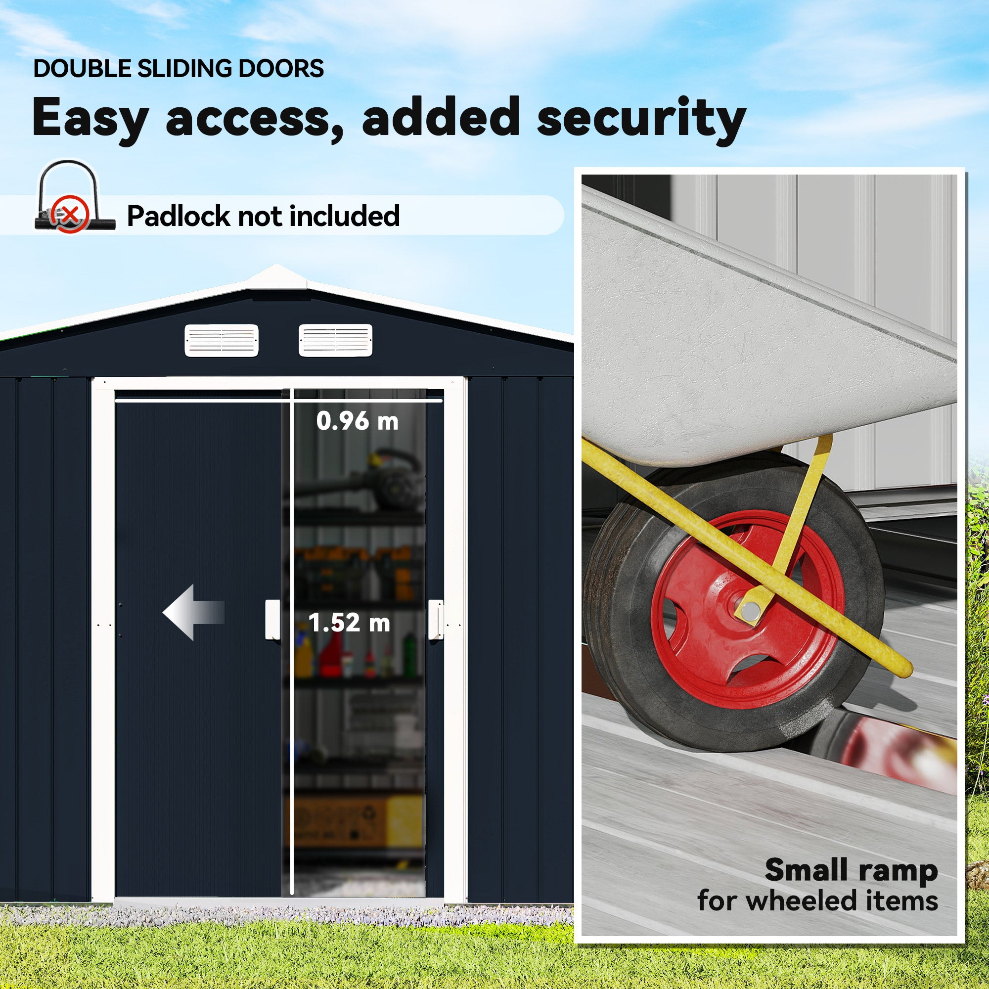 Outsunny 9 x 6ft Metal Garden Shed, Outdoor Storage Tool House with Ventilation Slots, Foundation Kit and Lockable Double Doors, Dark Grey
