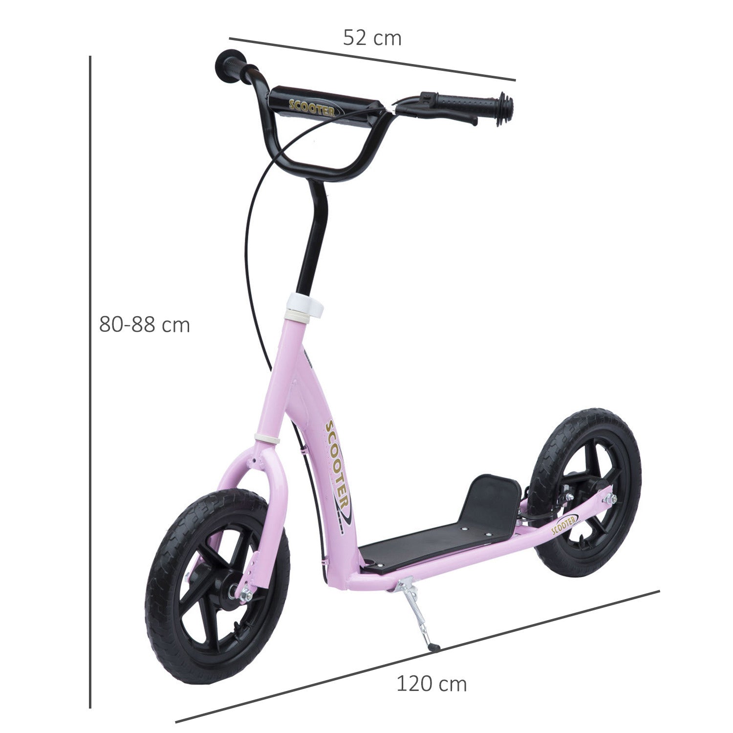 HOMCOM Teen Push Scooter Kids Children Stunt Scooter w/ 12" EVA Tyres, Pink