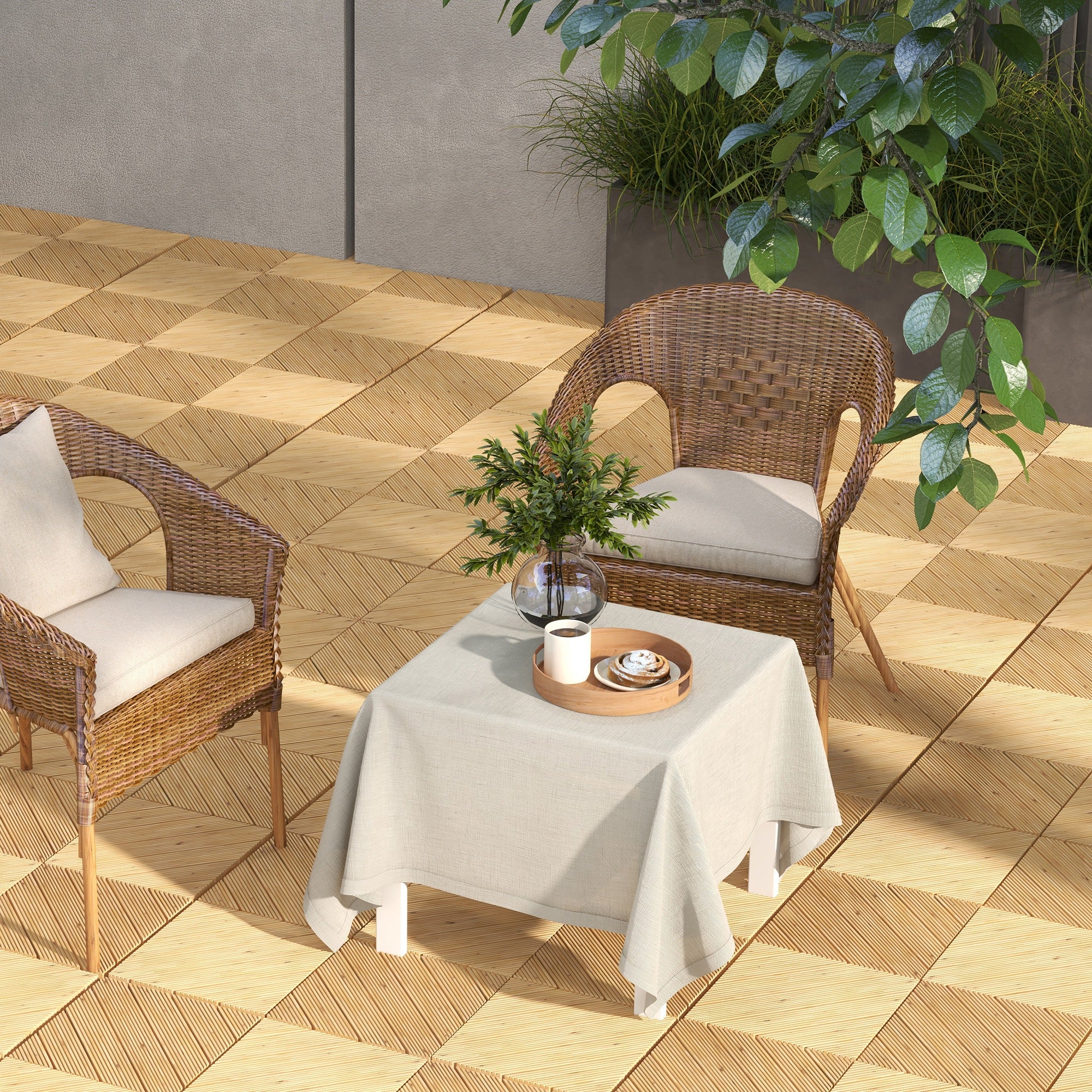 Outsunny 27 Pcs Wooden Interlocking Decking Tiles, 30 x 30 cm Anti-slip Outdoor Flooring Tiles, 0.81㎡ per Pack, All Weather Use for Patio, Balcony, Terrace, Hot Tub, Yellow - North Peak Garden Furniture