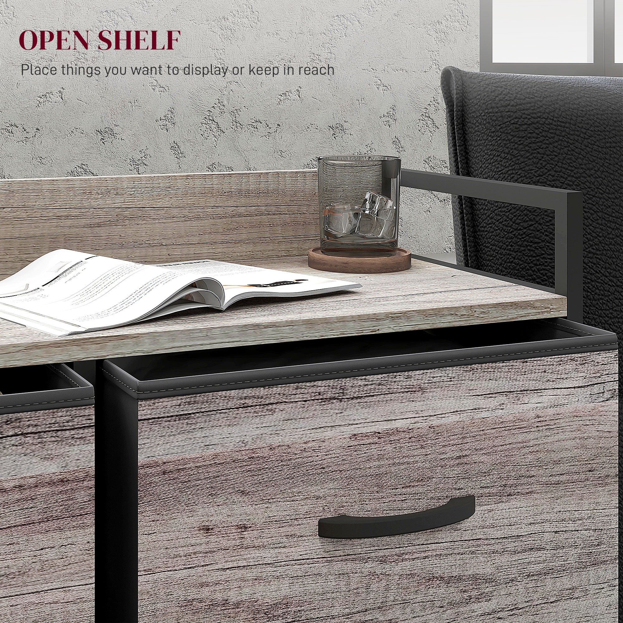 HOMCOM Rustic Chest of Six Fabric Drawers - Grey Wood Effect - North Peak Garden Furniture