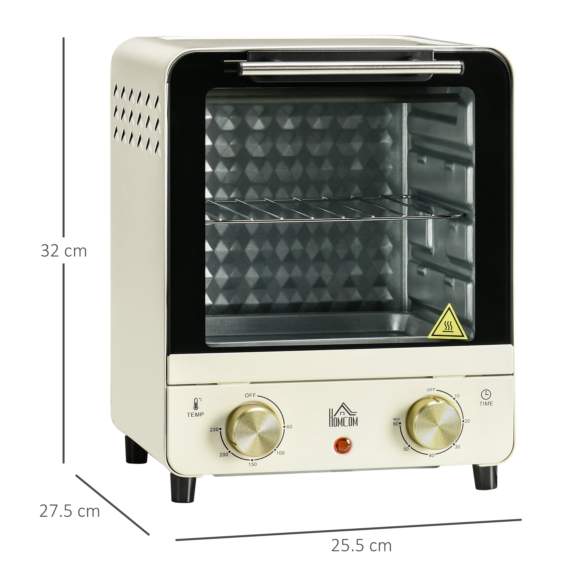 HOMCOM Mini Oven, 15 Litres Electric Oven and Grill with 60-230℃ Adjustable Temperature, 60 Minute Timer, Include Baking Tray, Wire Rack and Crumb Tray, 1000W, Cream White