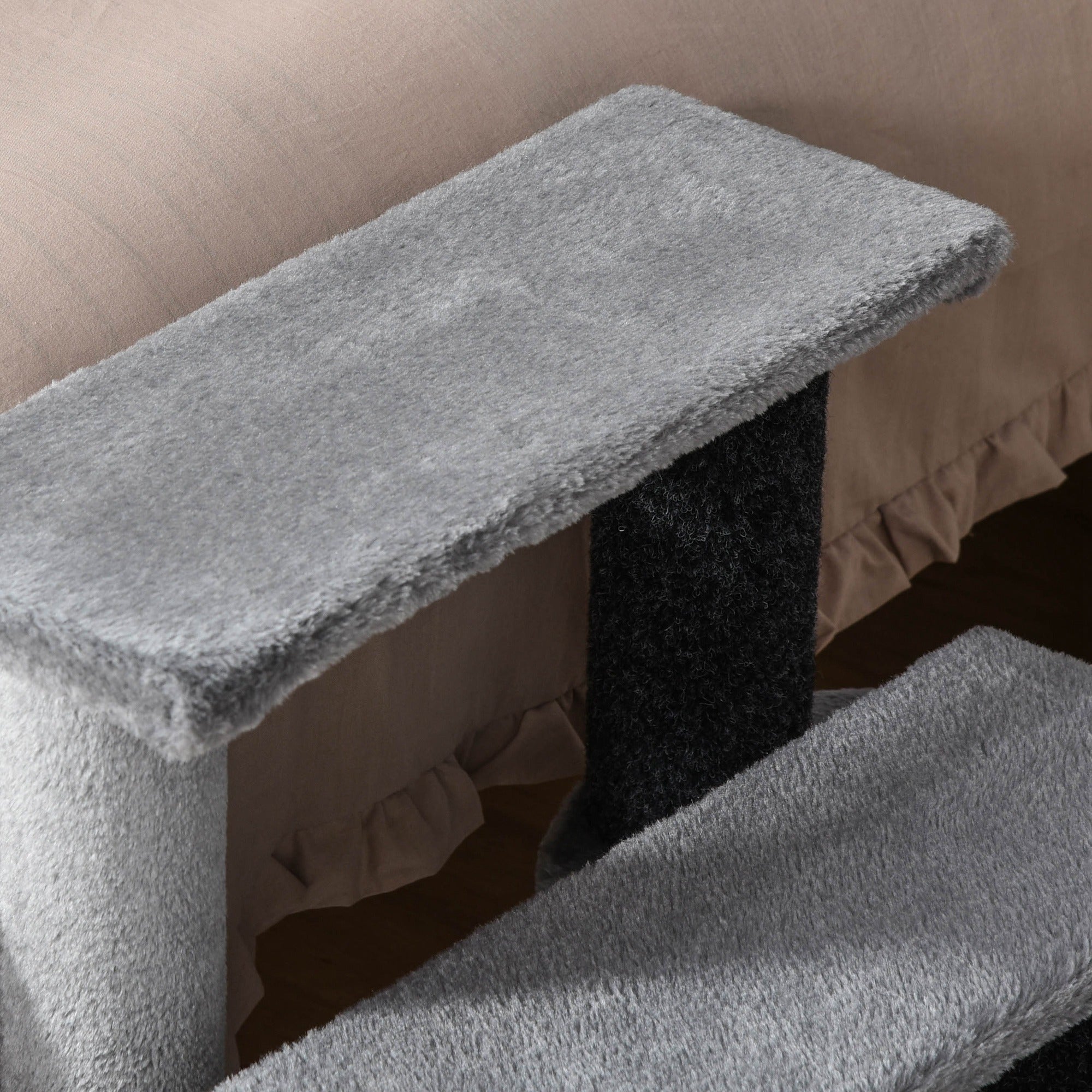 PawHut 3-step Pet Stairs with Scratching Posts, Platforms, Toy Ball, Grey - North Peak Garden Furniture