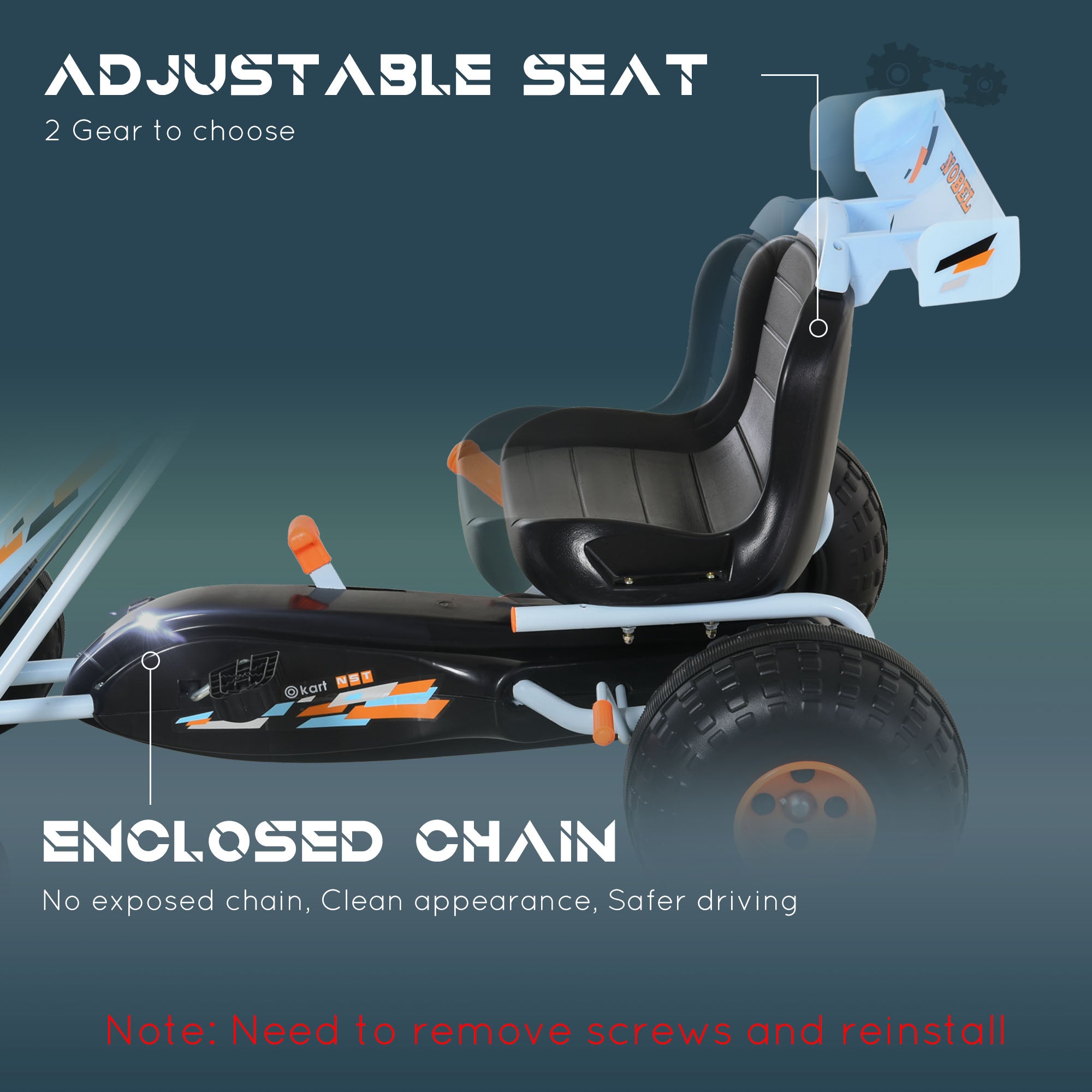 HOMCOM Kids Children Pedal Go Kart Manual Ride On Car w/ Brake Gears Steering Wheel Adjustable Seat Outdoor Fun Vehicle 97 x 66 x 59 cm - North Peak Garden Furniture