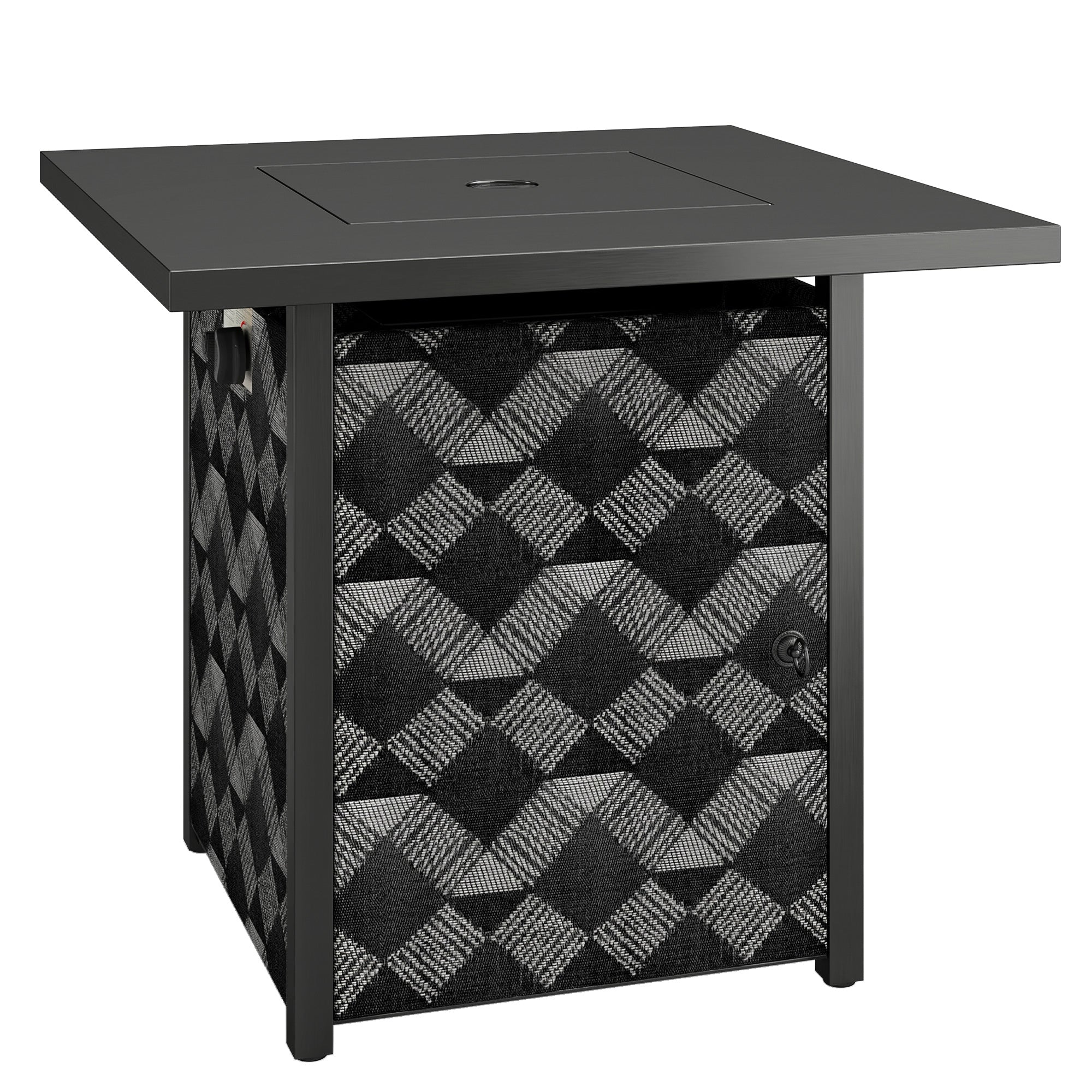 Outsunny Square Propane Gas Fire Pit Table,12 KW Firepit Outdoor Patio Heater with Glass Wind Guard, Lava Rocks, Gas Tank Holder