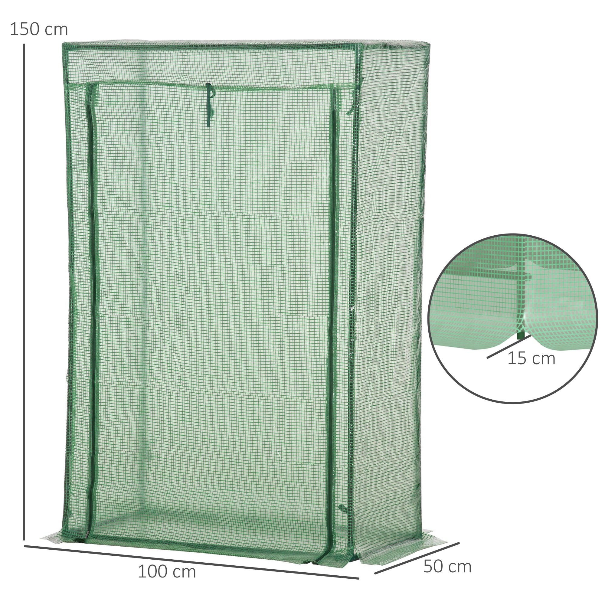 Outsunny 100 x 50 x 150cm Tomato Greenhouse Steel Frame PE Cover with Roll-up Door Outdoor for Backyard, Balcony, Garden, Green - North Peak Garden Furniture