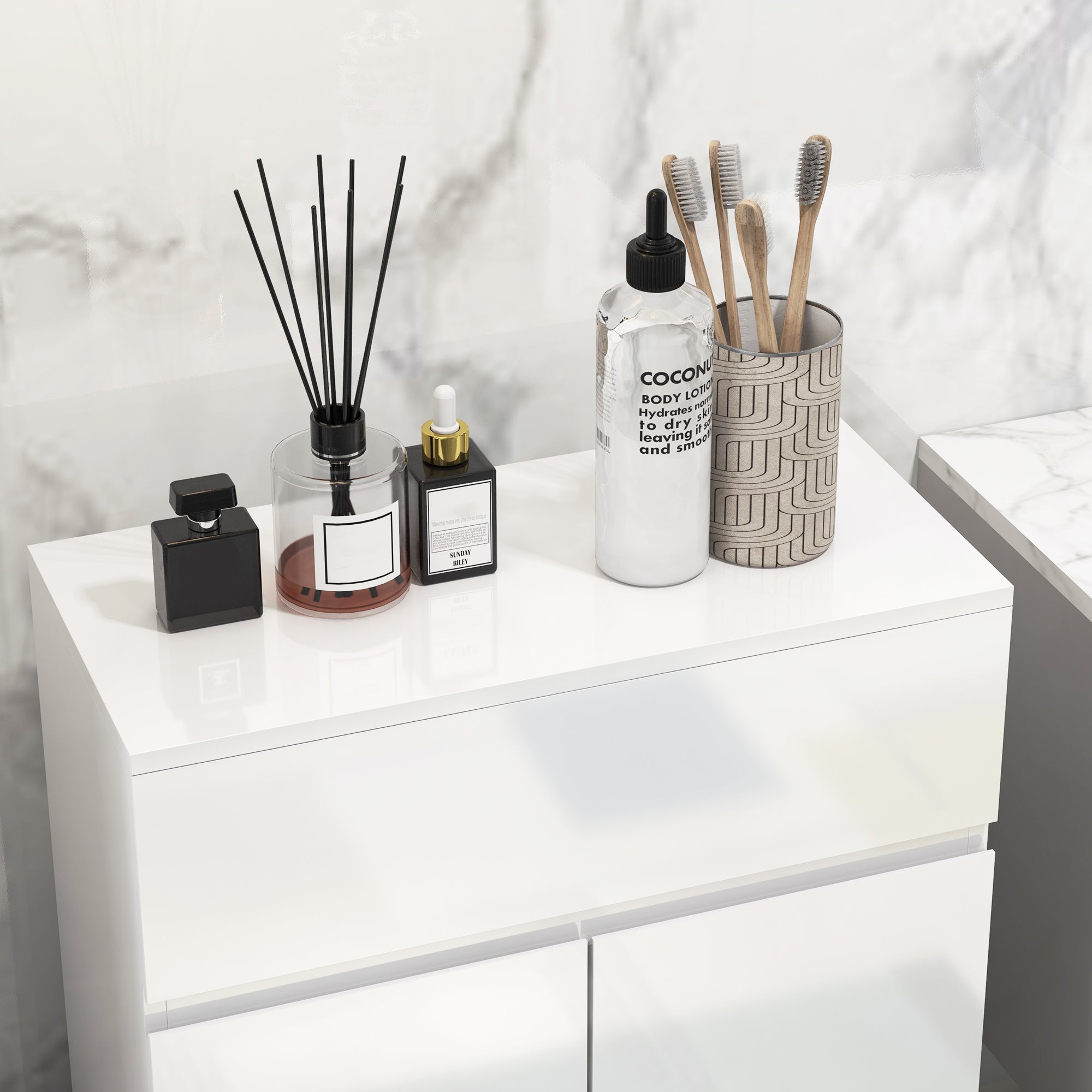 kleankin Freestanding Bathroom Cabinet, High Gloss Storage Cabinet with Doors and Adjustable Shelf, 60 x 30 x 80 cm, White - North Peak Garden Furniture