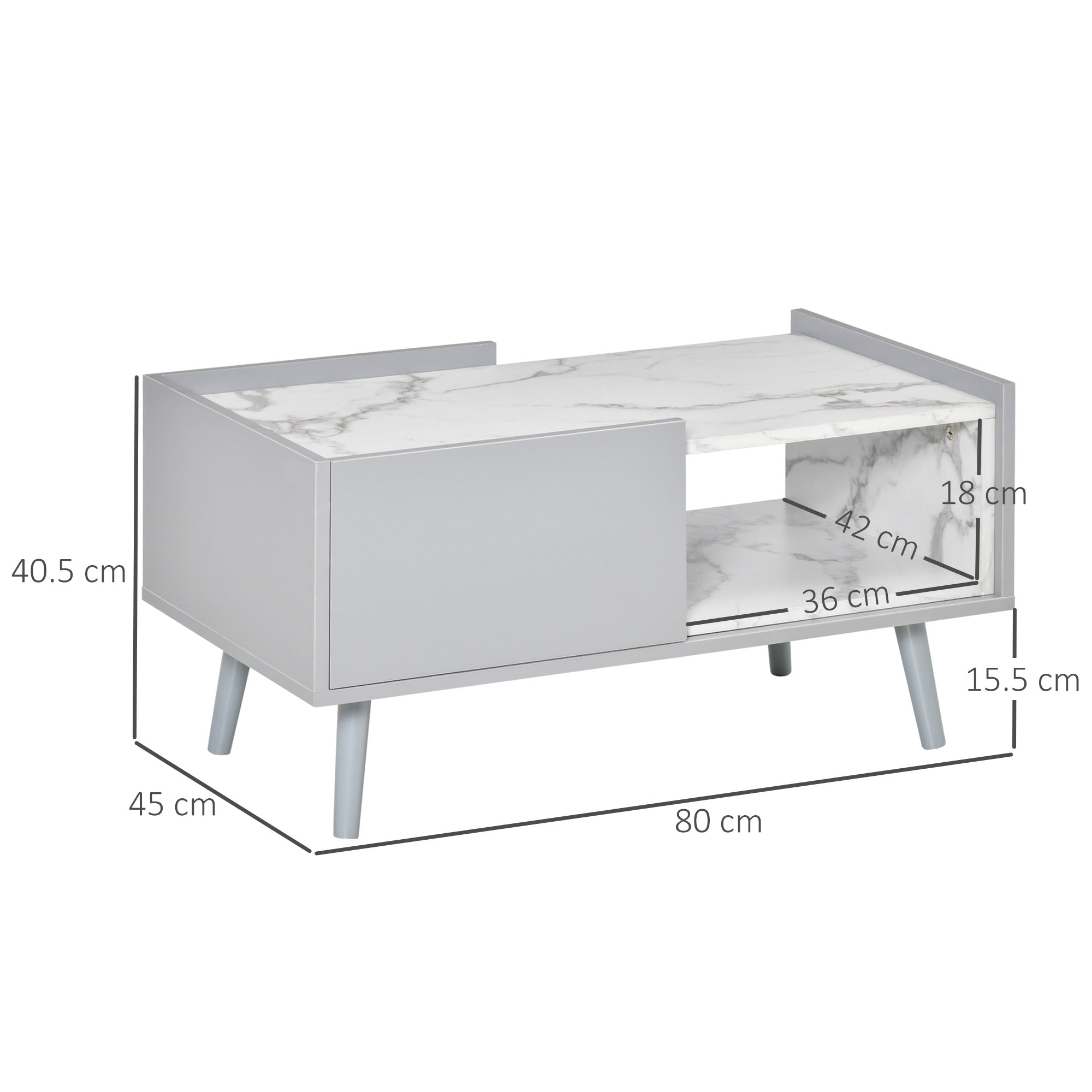 HOMCOM White Coffee Table with Faux Marble Top, 2-Tier Wood Center Table Sofa Table with Storage Drawer and Shelf for Home Living Room Reception Room - North Peak Garden Furniture