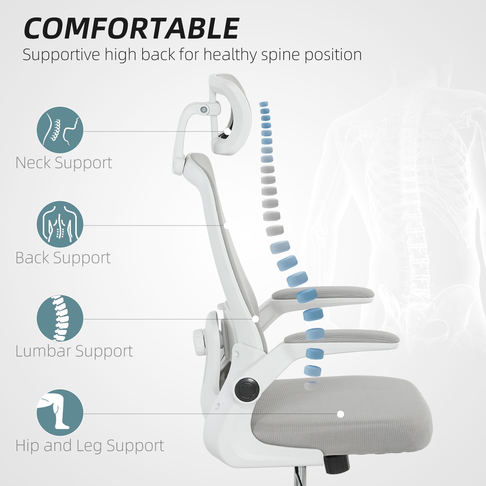 HOMCOM Multi-Adjust Office Chair - Grey - North Peak Garden Furniture