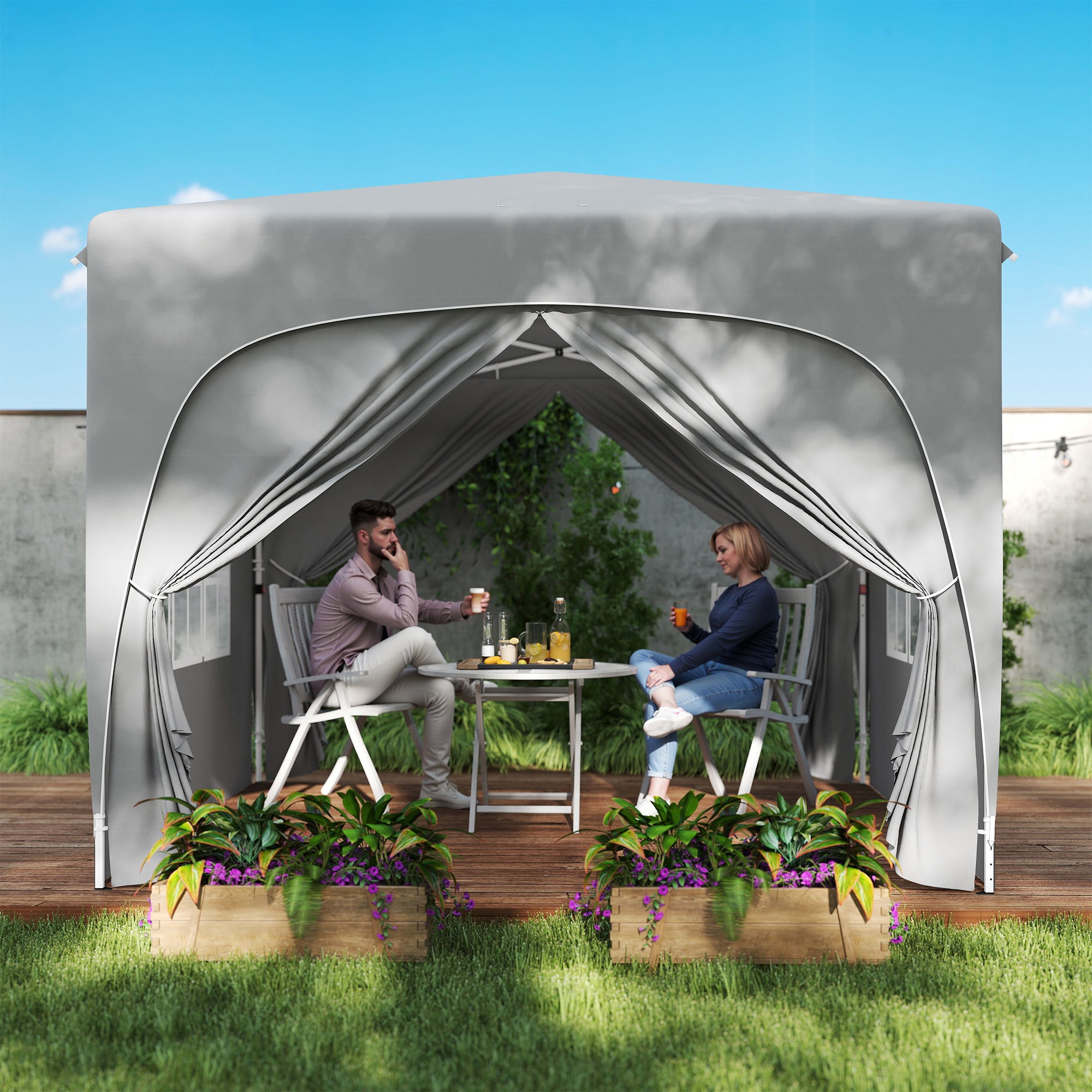 Outsunny 3 x 3m Pop-Up Gazebo Shelter, with Accessories - Light Grey