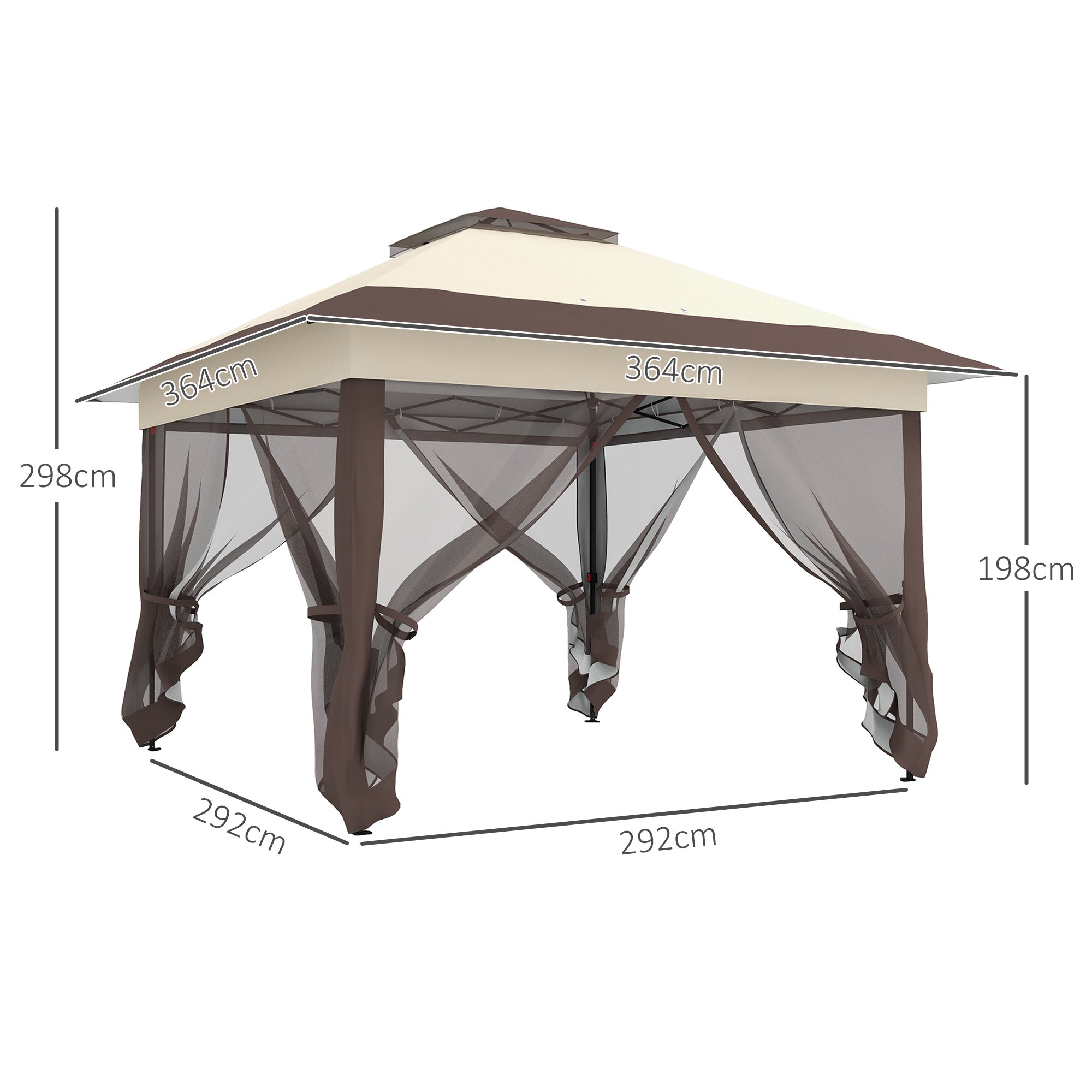 Outsunny 3.6 x 3.6 m Pop up Gazebo with Netting, Height Adjustable Party Tent Instant Canopy Sun Shade Shelter, Khaki - North Peak Garden Furniture