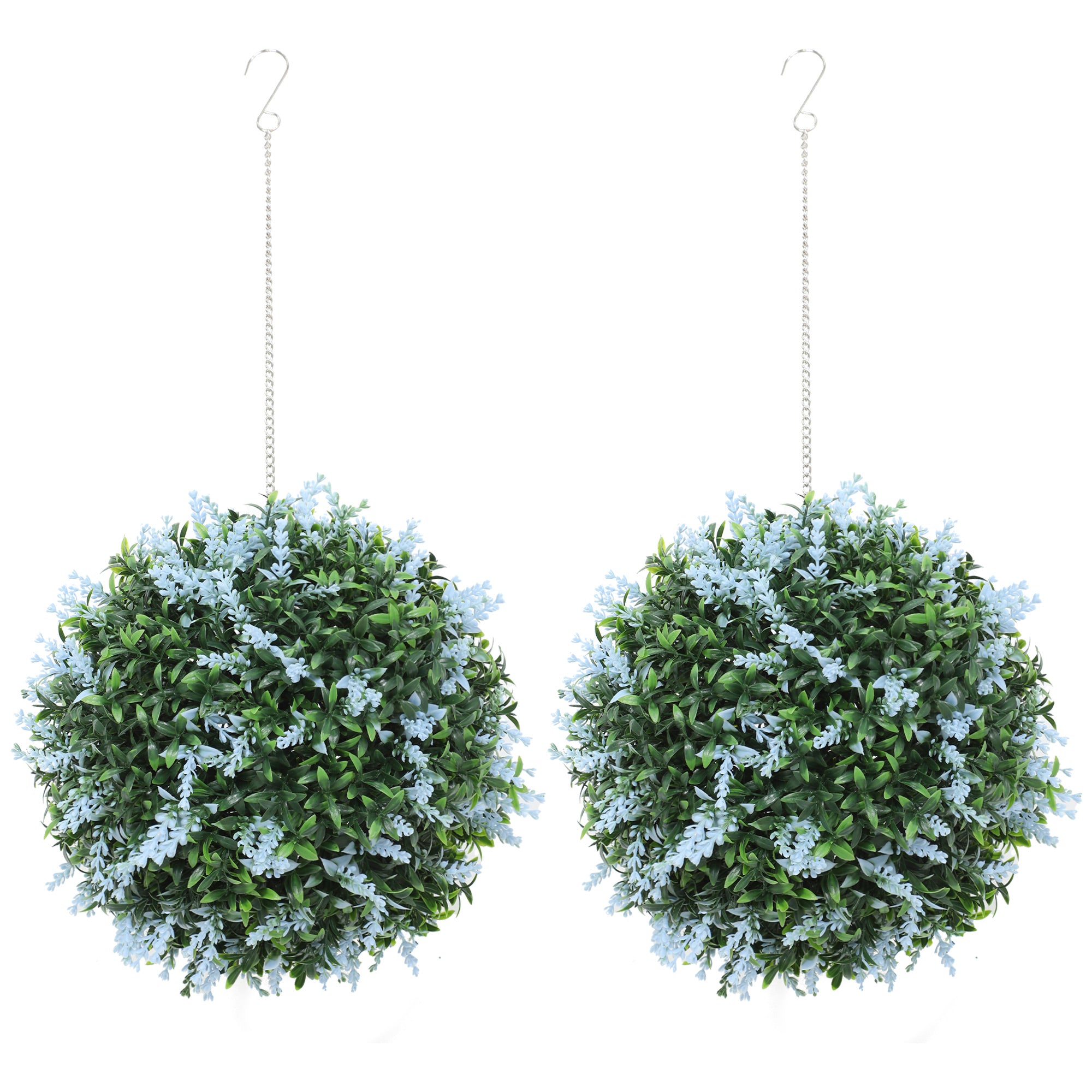 HOMCOM Set of 2 Artificial Plant Topiary Balls, UV-protected Fake Decorative Plants, Blue