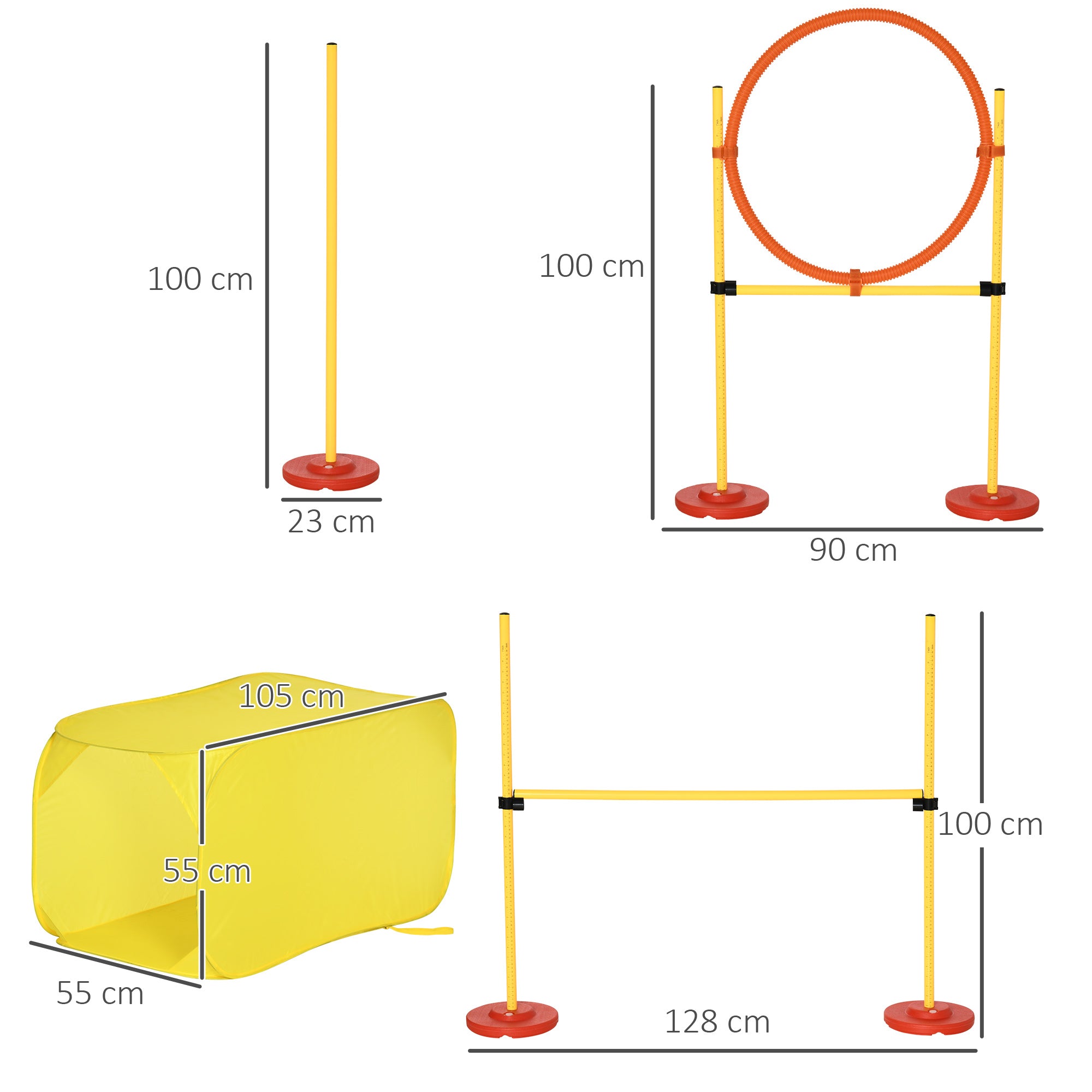Pawhut Dog Agility Equipment Portable Pet Training Obstacle Set for Dogs 5 Pieces w/ Adjustable High Jumping Pole, Jumping Ring, Weave Poles, Tunnel - North Peak Garden Furniture