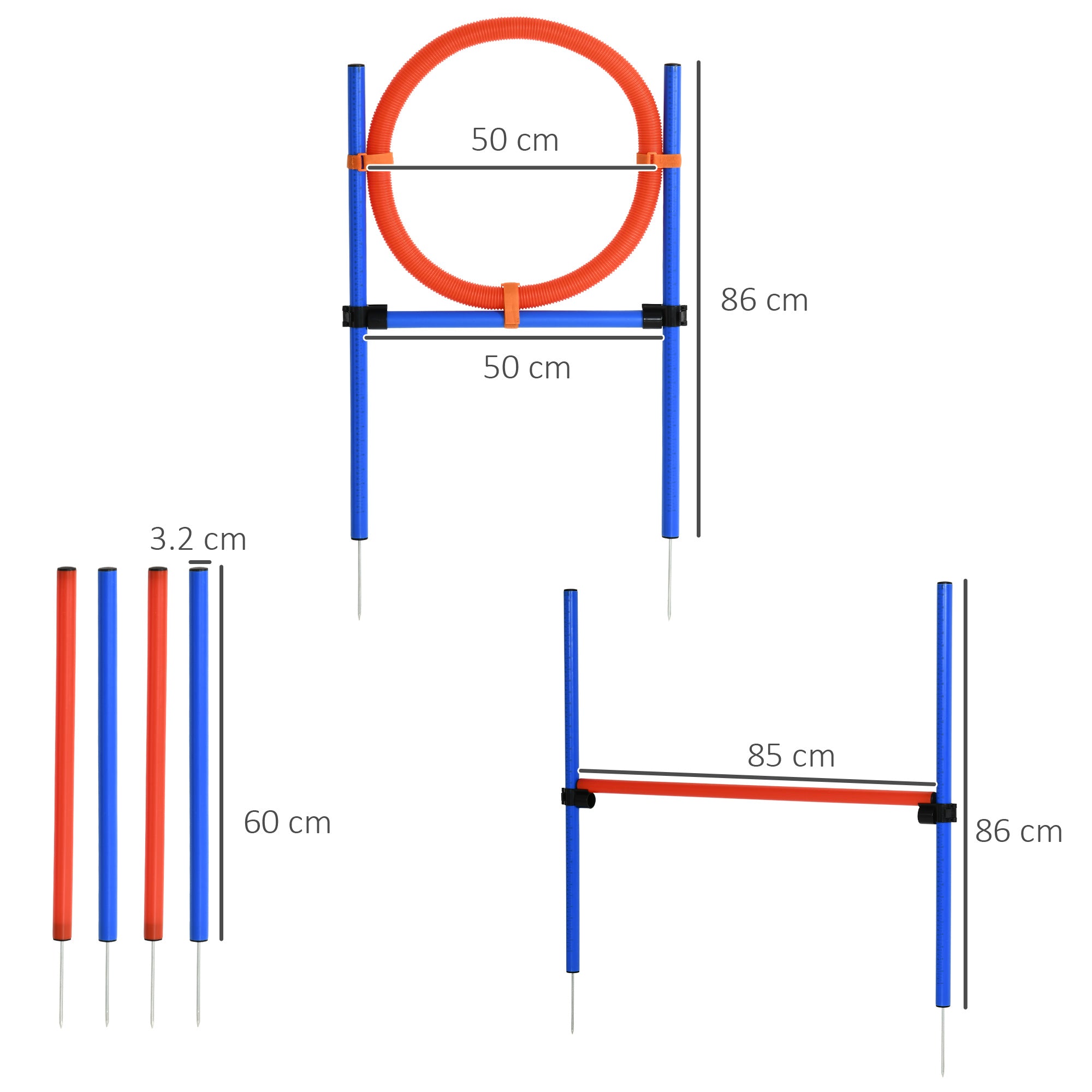 PawHut Pet Agility Training Equipment Dog Play Run Jump Obedience Training Set Adjustable (Pole + Hoop + Hurdle) - North Peak Garden Furniture