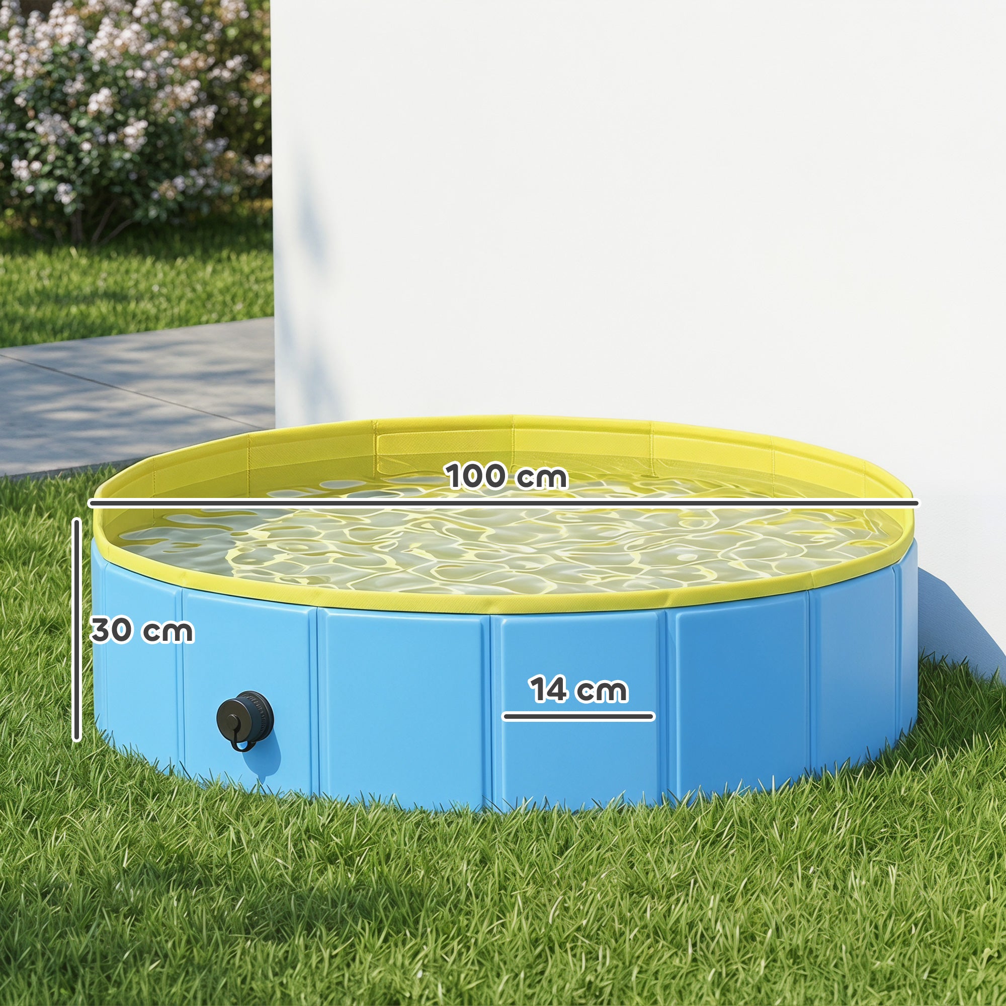 PawHut Foldable Dog Pool for Puppies and Ducks Dog Paddling Pool Bath Tub, Blue, 100 x 30 cm