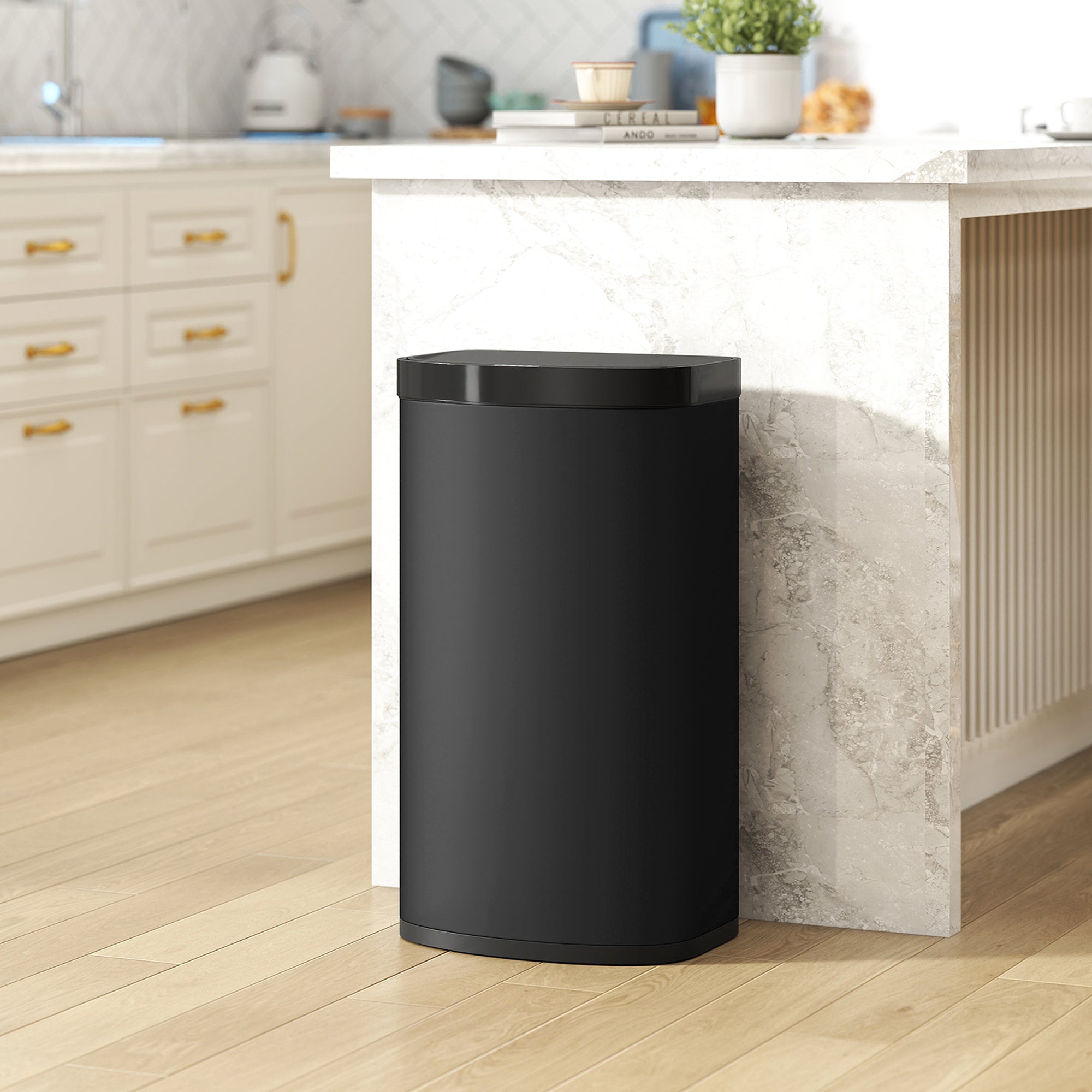 HOMCOM 55L Sensor Bin with Soft-Close Lid, Automatic Touchless Motion Sensor Kitchen Bin with Fingerprint Resistant Stainless Steel for Hygienic Gyms, Home Office Use, Black