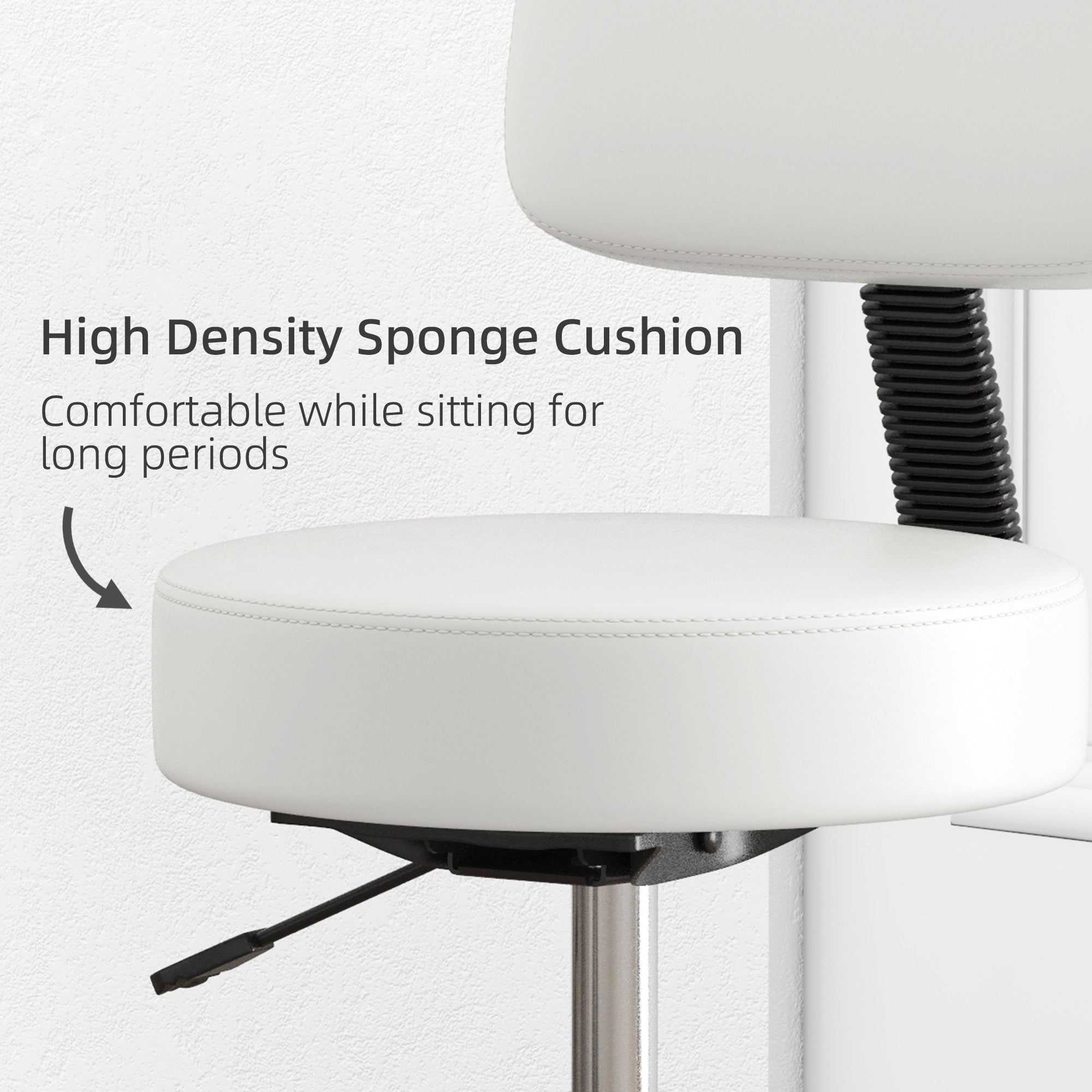 HOMCOM Beautician's Swivel Salon Chair w/ Padded Seat Back 5 Wheels Adjustable Height Salon Hairdressers Tattoo Spa Rolling Cushion Professional 48cm White - North Peak Garden Furniture