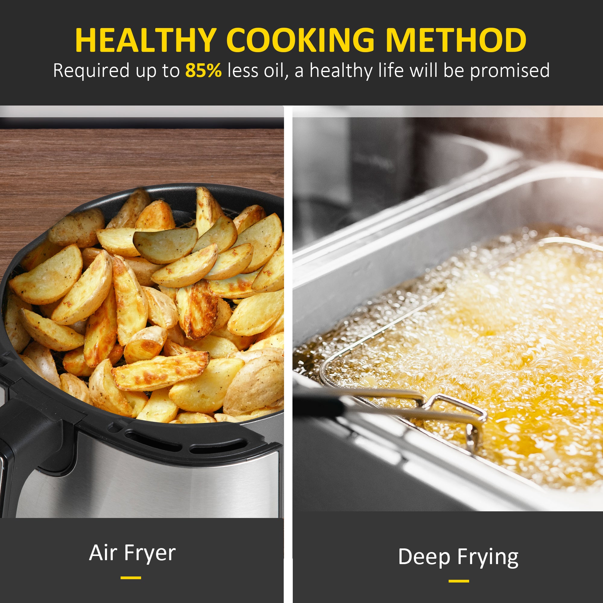 HOMCOM 4.5L Air Fryer, 8-in-1 Digital Air Fryer Oven with Rapid Air Circulation, Temp Control & Timer, Non-stick Basket, Oil-Free Cook, 1500W, Black - North Peak Garden Furniture