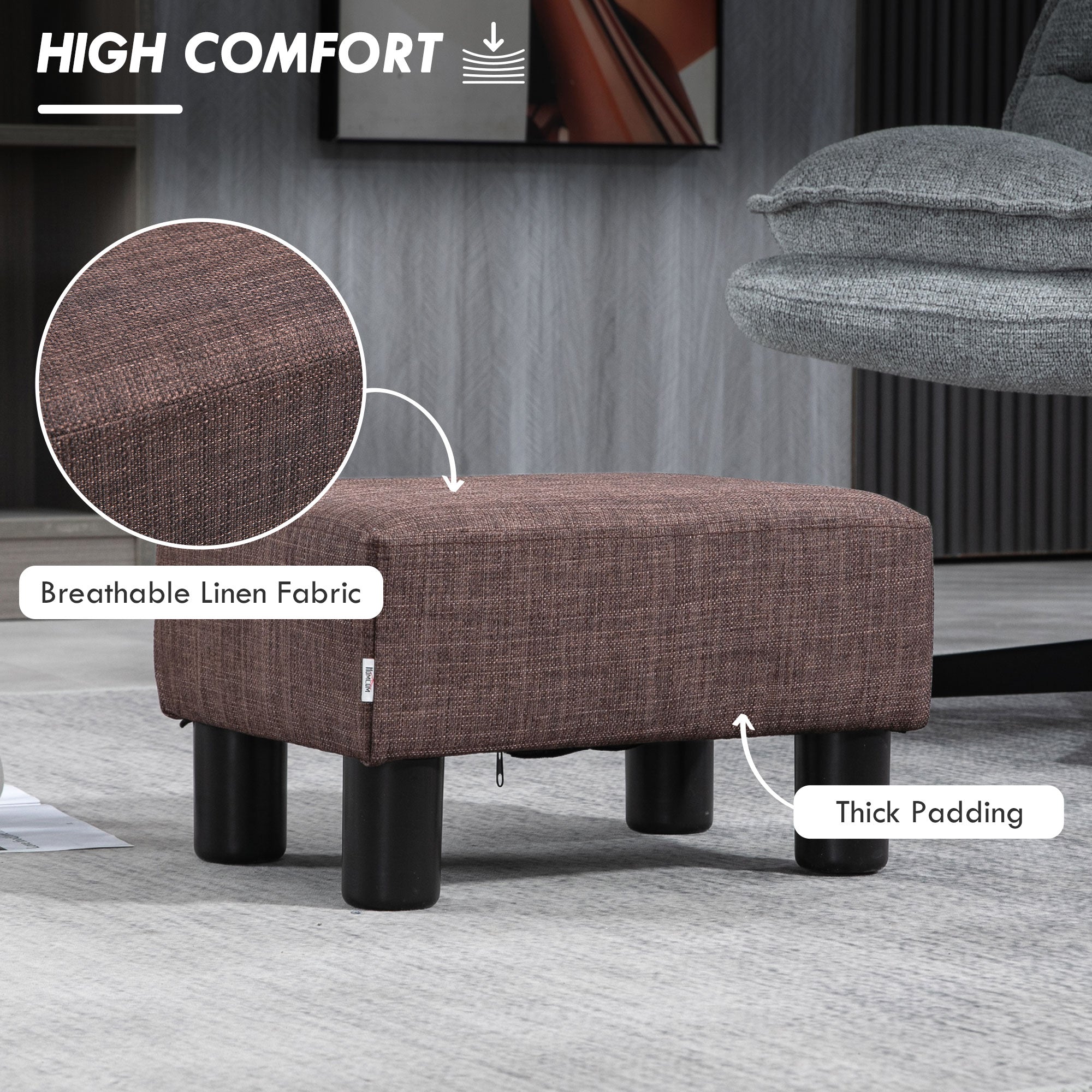 HOMCOM Linen Fabric Footstool Ottoman Cube with 4 Plastic Legs