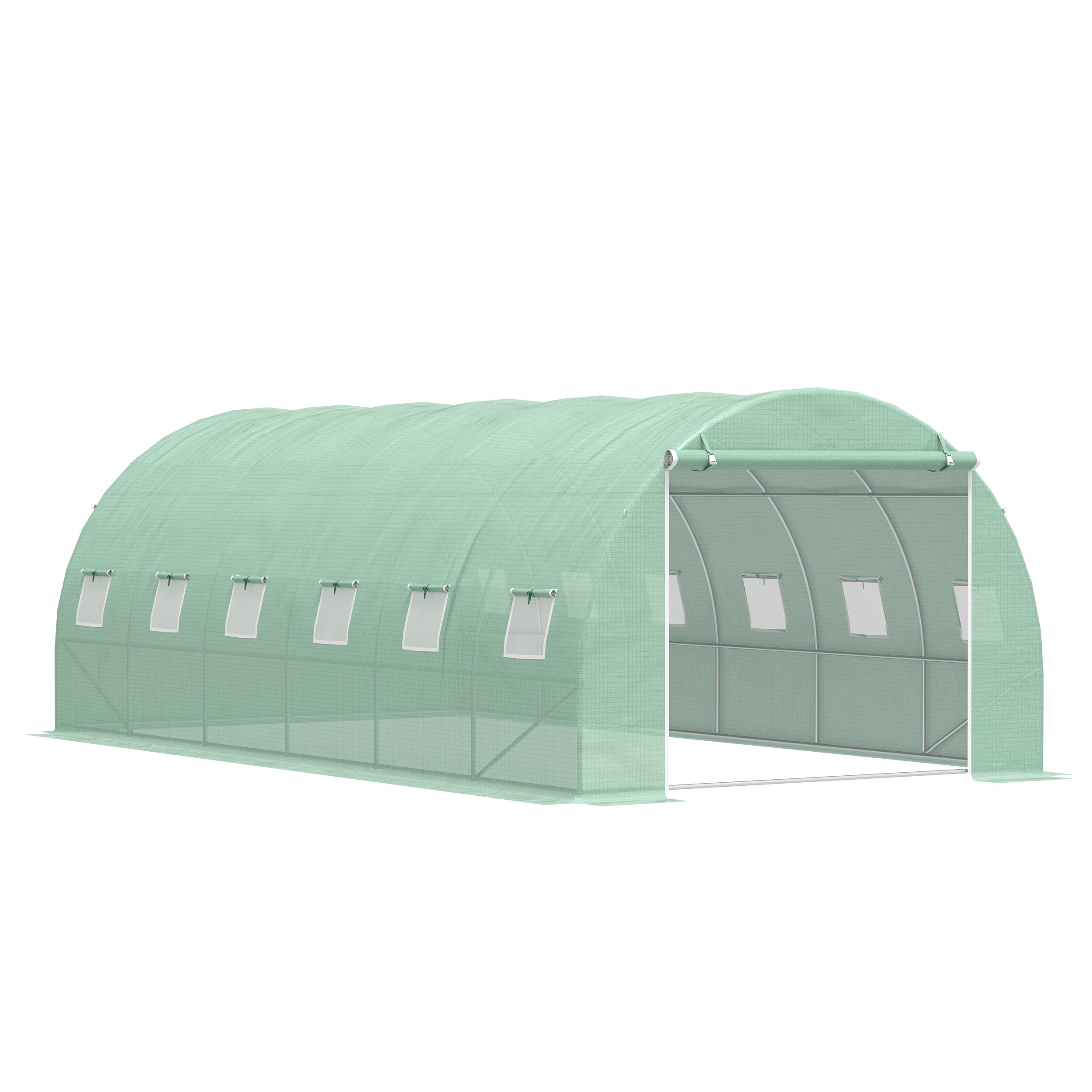 Outsunny 6 x 3 x 2 m Large Walk-In Greenhouse Garden Polytunnel Greenhouse with Steel Frame, Zippered Door and Roll Up Windows, Green