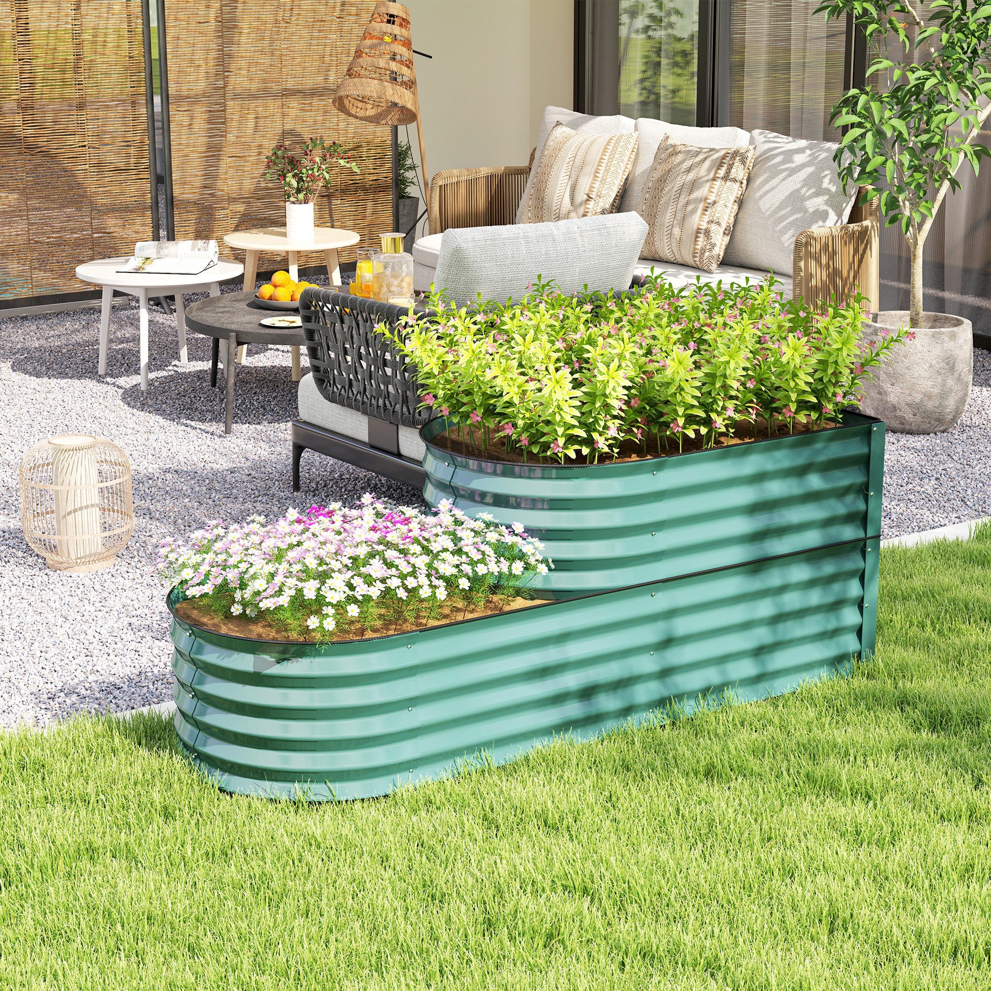 Outsunny Two-Tier Galvanised Steel Garden Planter - Dark Green - North Peak Garden Furniture