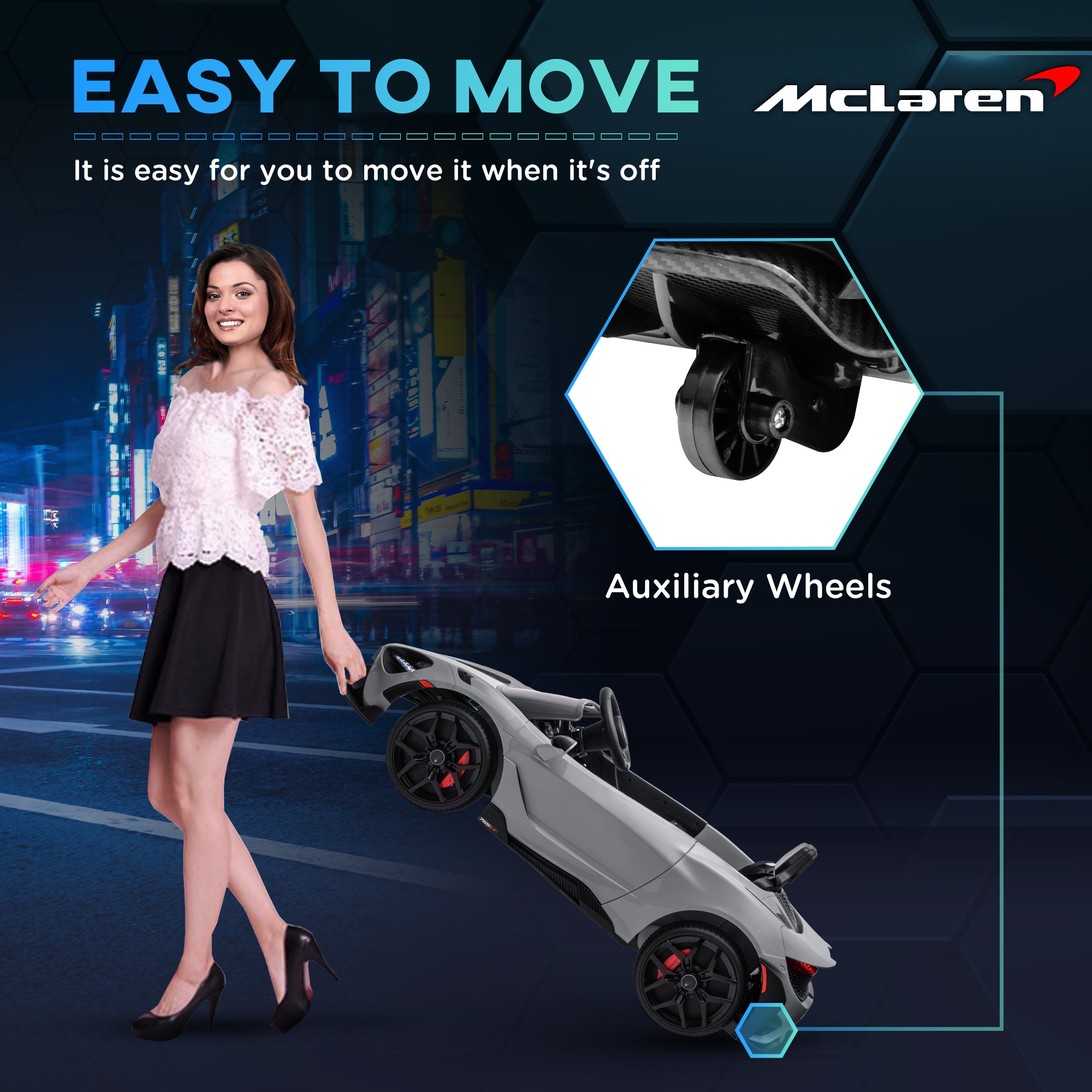 AIYAPLAY McLaren 765LT Licensed 12V Kids Electric Ride on Car with Butterfly Doors Remote Control Transport Wheels Grey - North Peak Garden Furniture