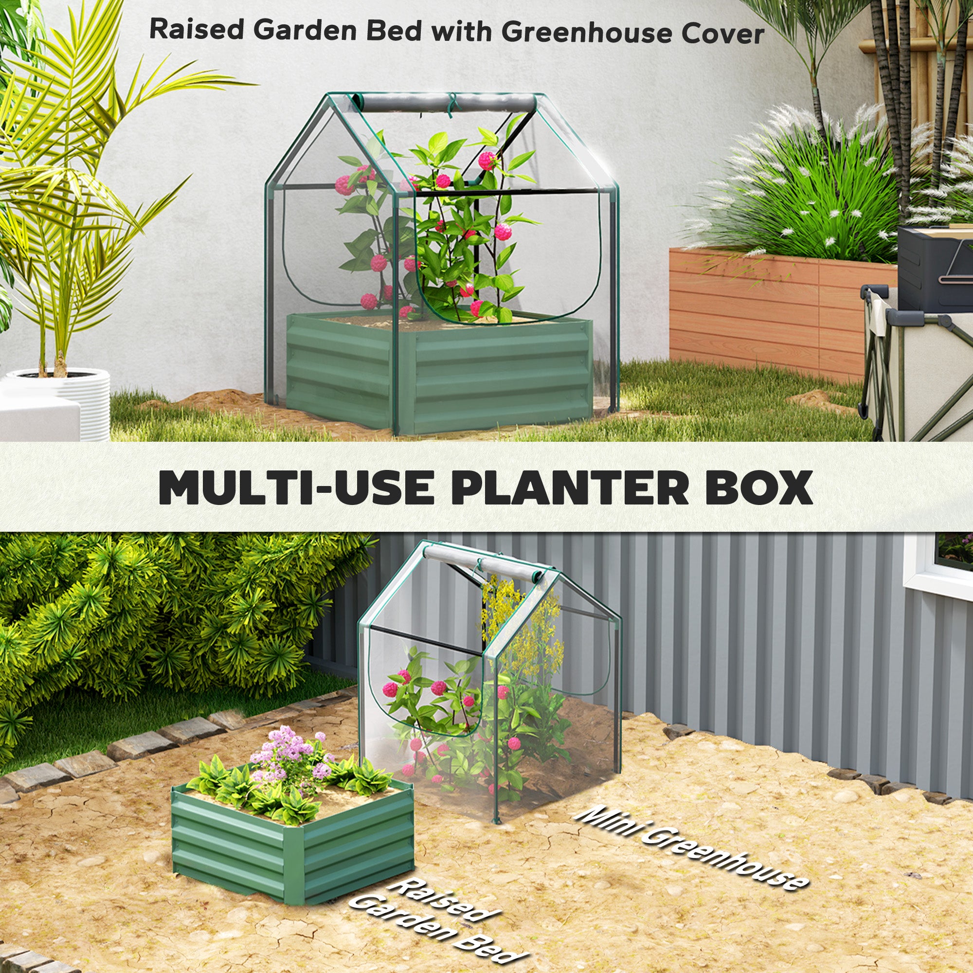 Outsunny 61 x 61cm Garden Planter Bed, with Cover - Green - North Peak Garden Furniture