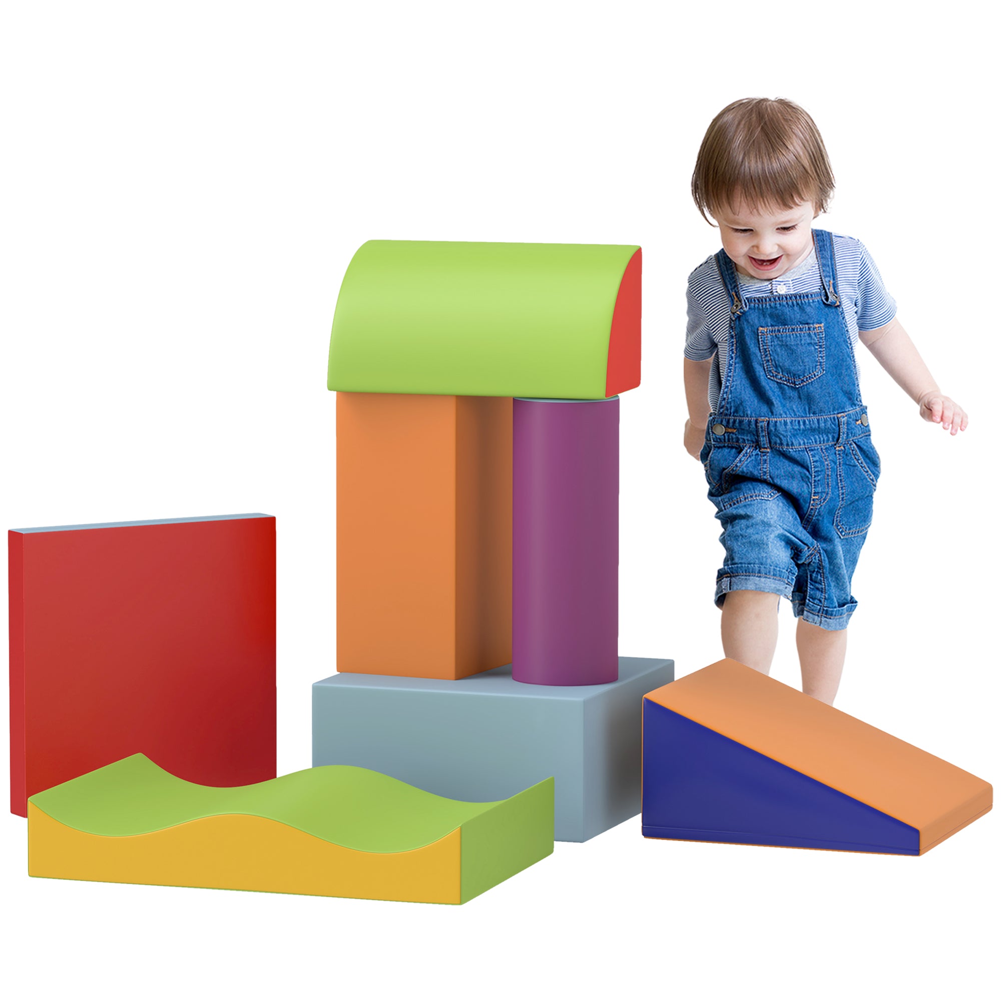 HOMCOM 7 Piece Soft Soft Play Set for Toddlers 1-3 Years, Blue - North Peak Garden Furniture