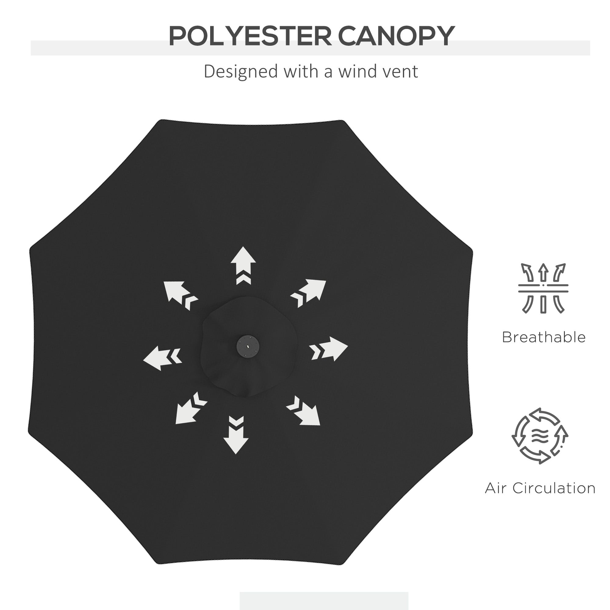 Outsunny 2.7m Outdoor Patio Garden Umbrella Parasol with Tilt Crank and 24 LEDs Lights, Black - North Peak Garden Furniture