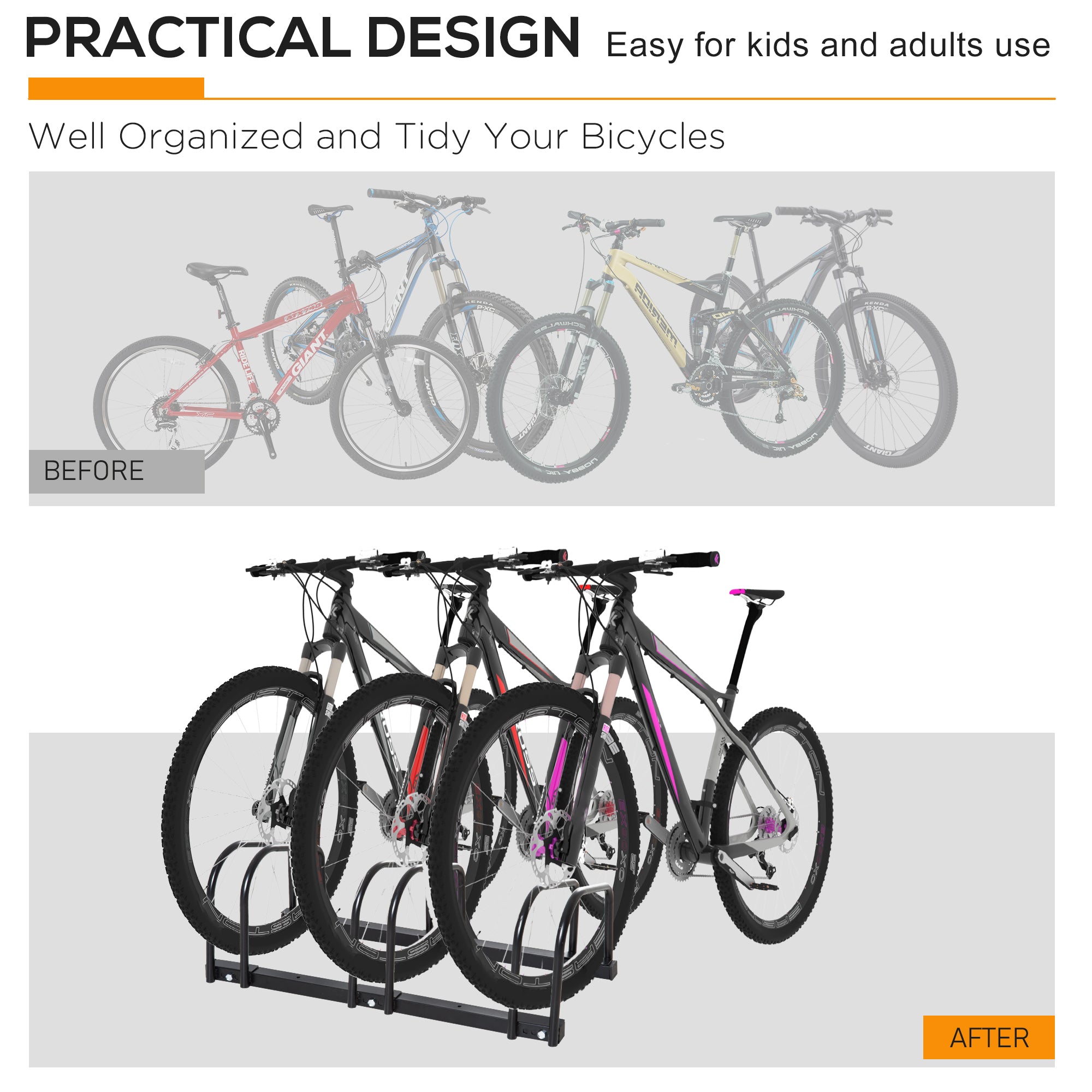 HOMCOM Bike Stand Parking Rack Floor or Wall Mount Bicycle Cycle Storage Locking Stand (3 Racks, Black) - North Peak Garden Furniture